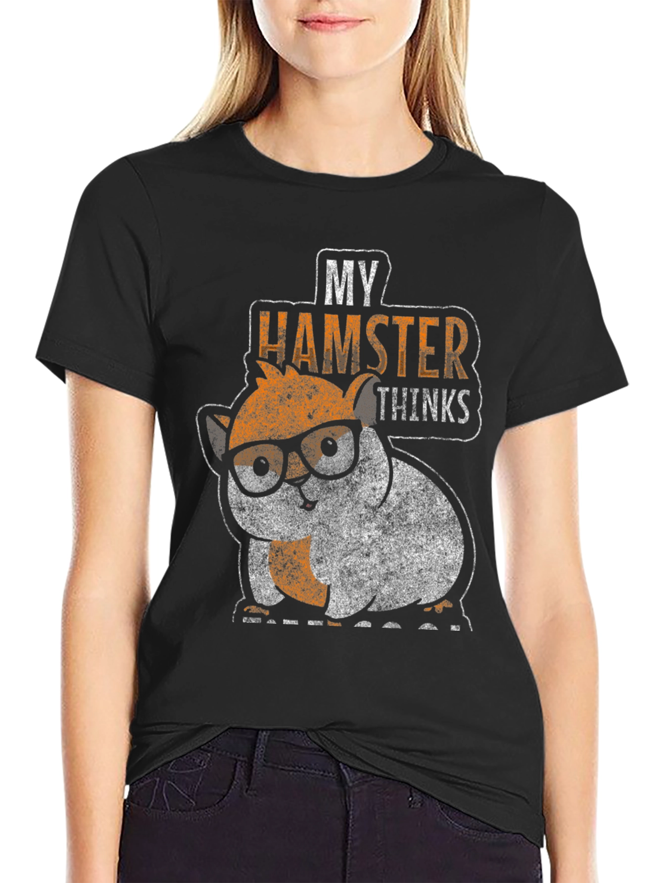 Black My Hamster Thinks Graphic Tee view 2