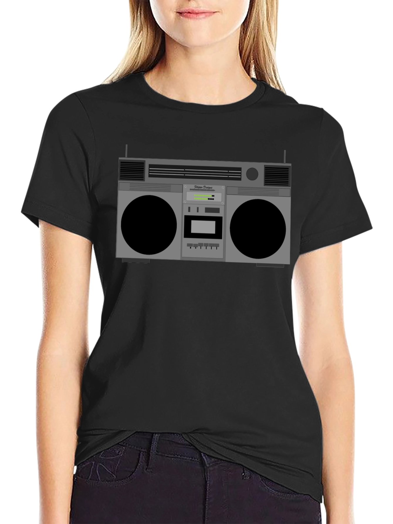 Black Retro Boombox Graphic T-Shirt - Vintage Style view 2