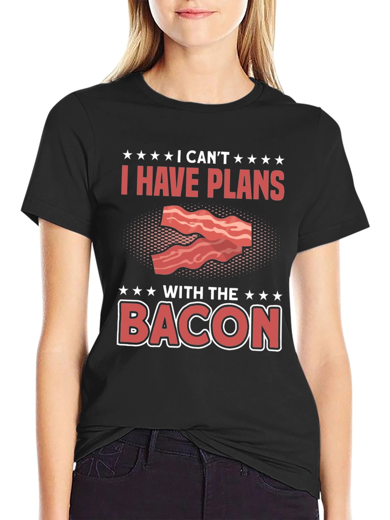 Black I Can't I Have Plans With The Bacon T-Shirt view 2