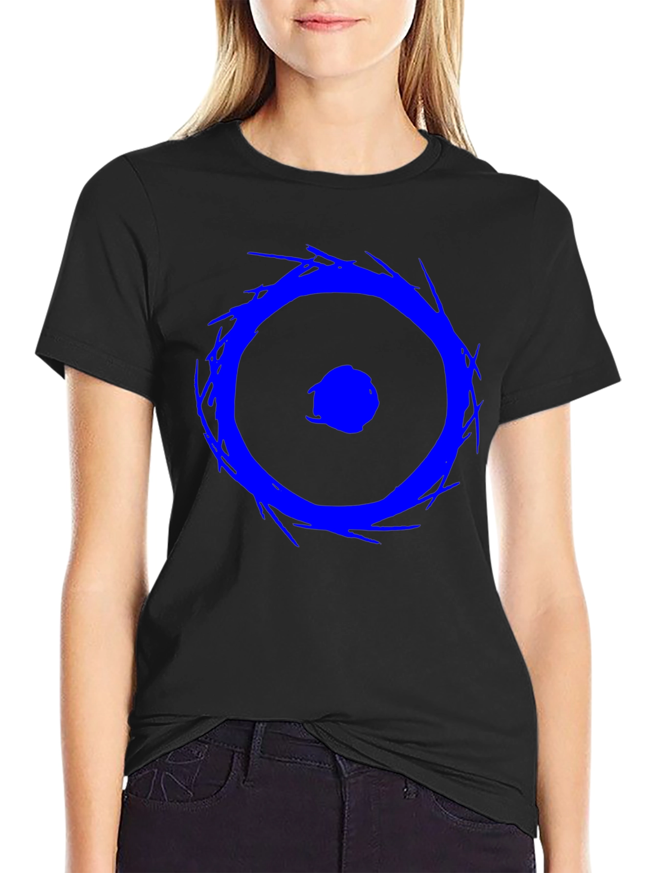 Black Blue Eye Graphic Tee - Black Cotton Casual Shirt view 2
