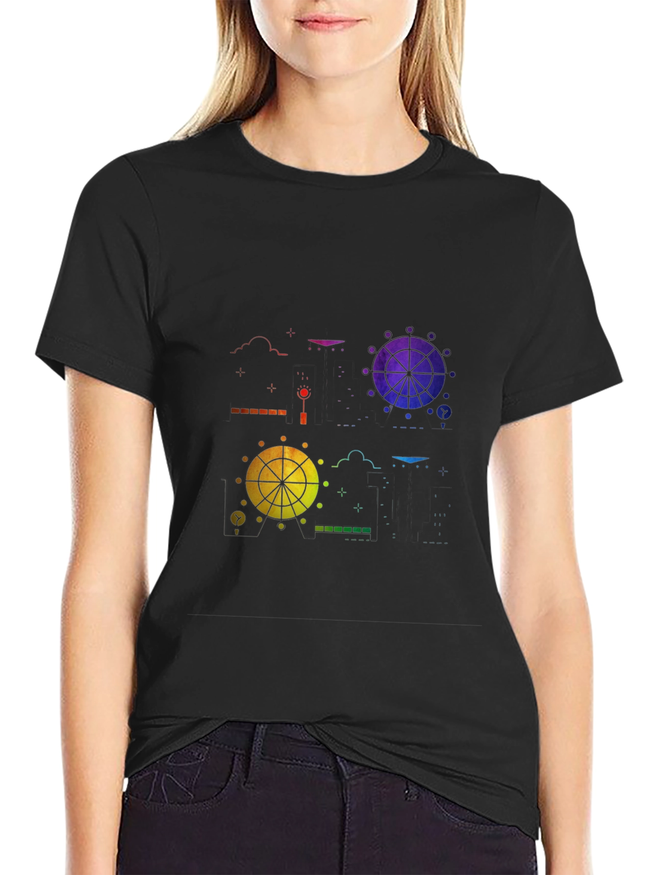 Black Rainbow Ferris Wheel Graphic Tee - Black view 2