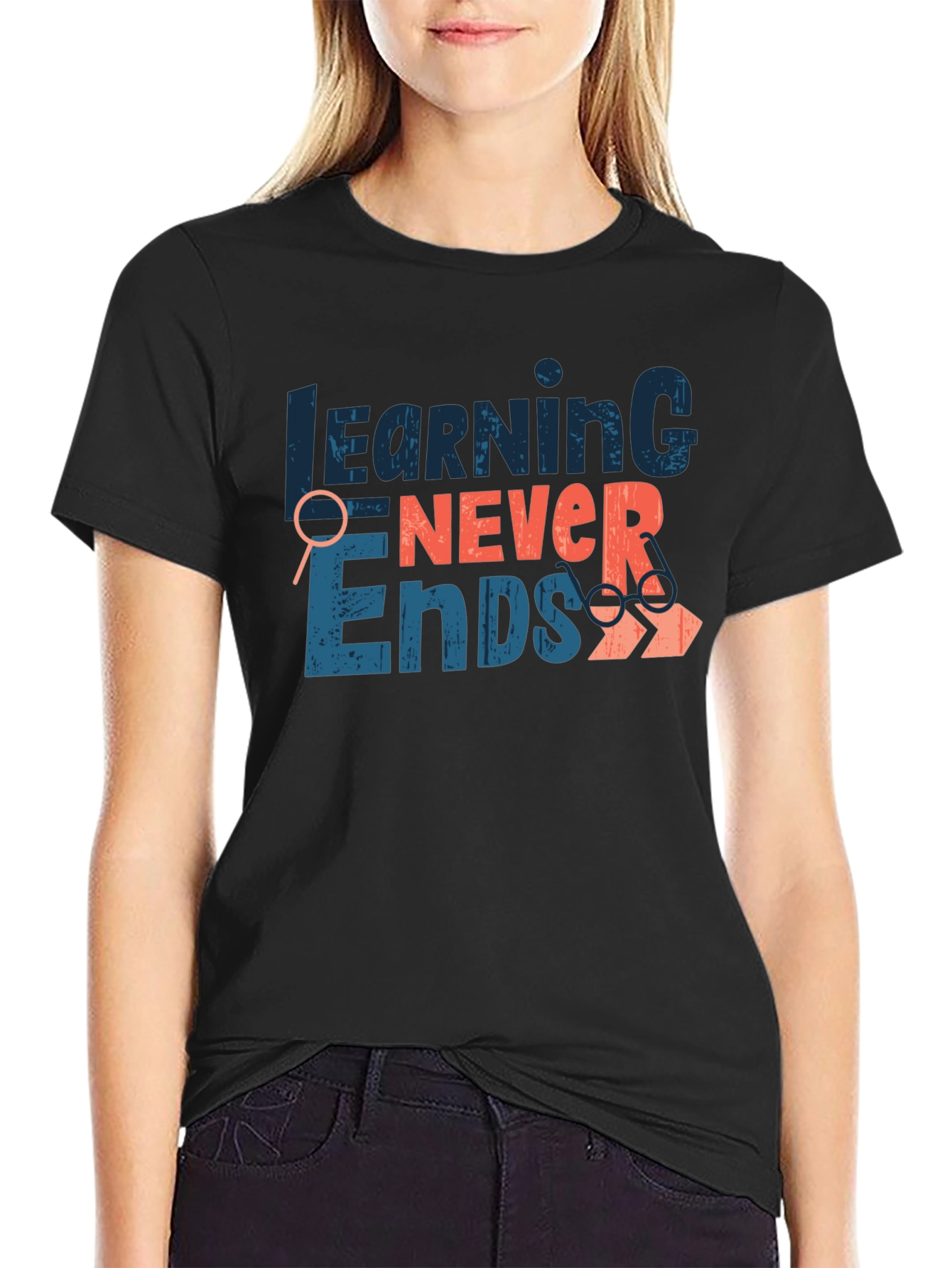 Black Learning Never Ends Graphic Tee view 2