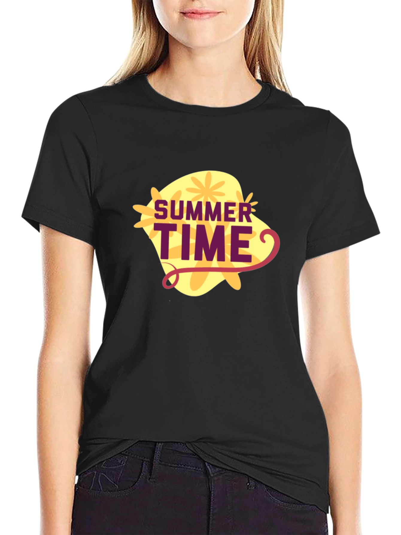 Black Summer Time Graphic Tee - Black Casual T-Shirt view 2