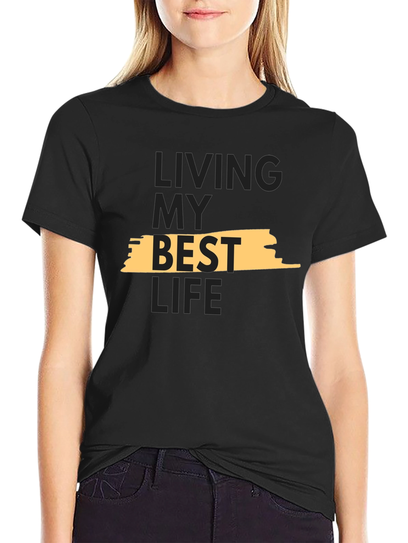 Black Living My Best Life Graphic Tee - Black view 2