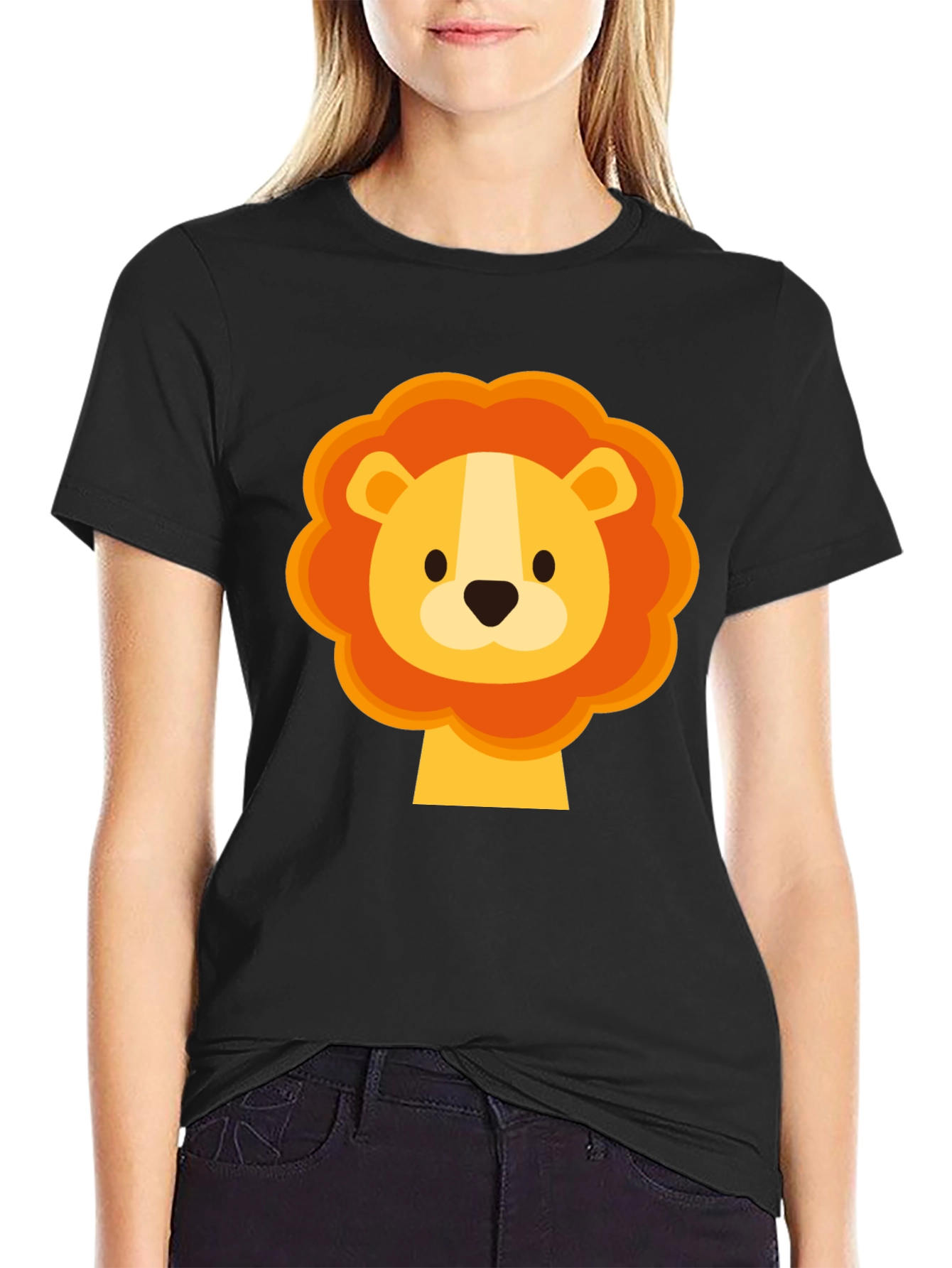 Black Cute Lion Graphic Black T-Shirt view 2