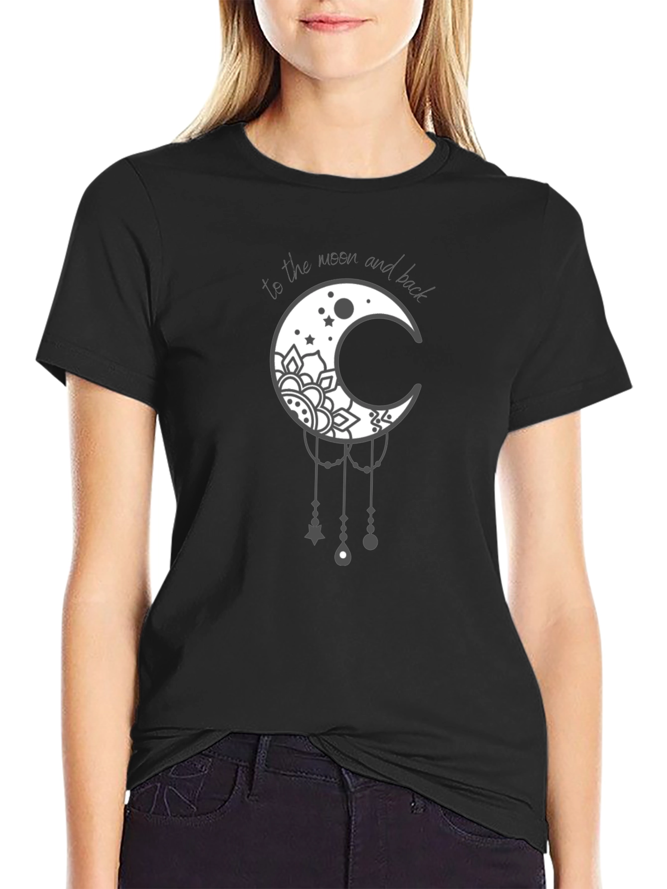 Black Moon and Back Graphic Tee - Stylish Celestial Design view 2