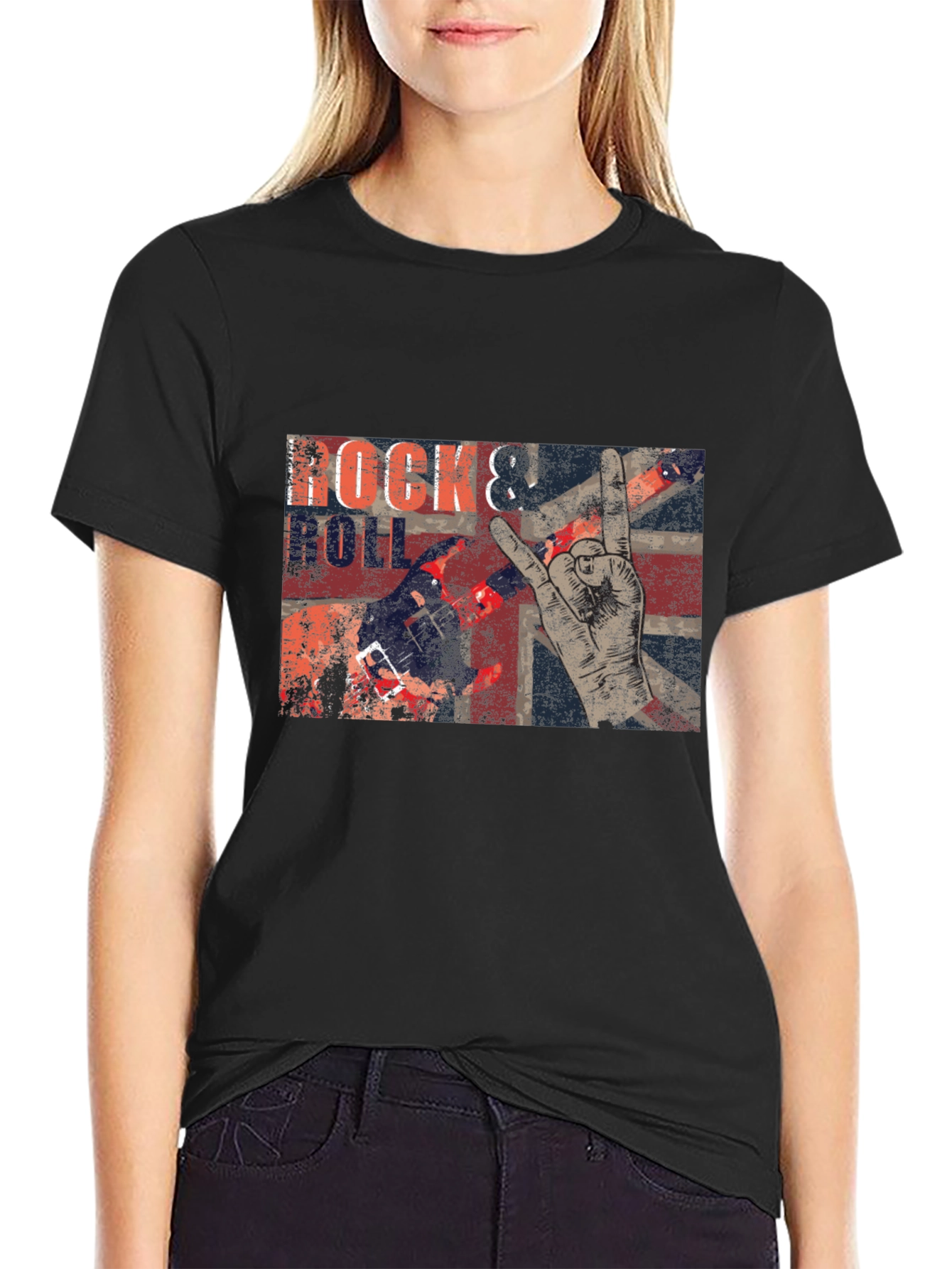 Black Rock & Roll Graphic Print T-Shirt view 2