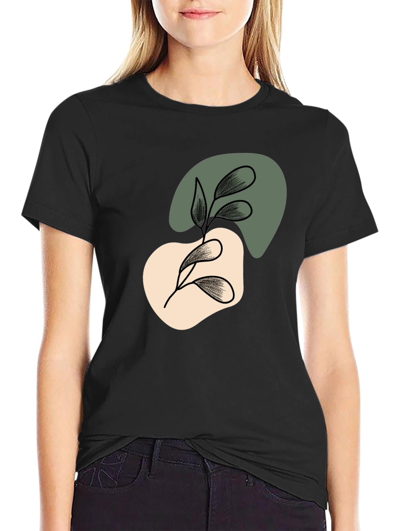 Abstract Leaf Graphic Black T-Shirt - 2