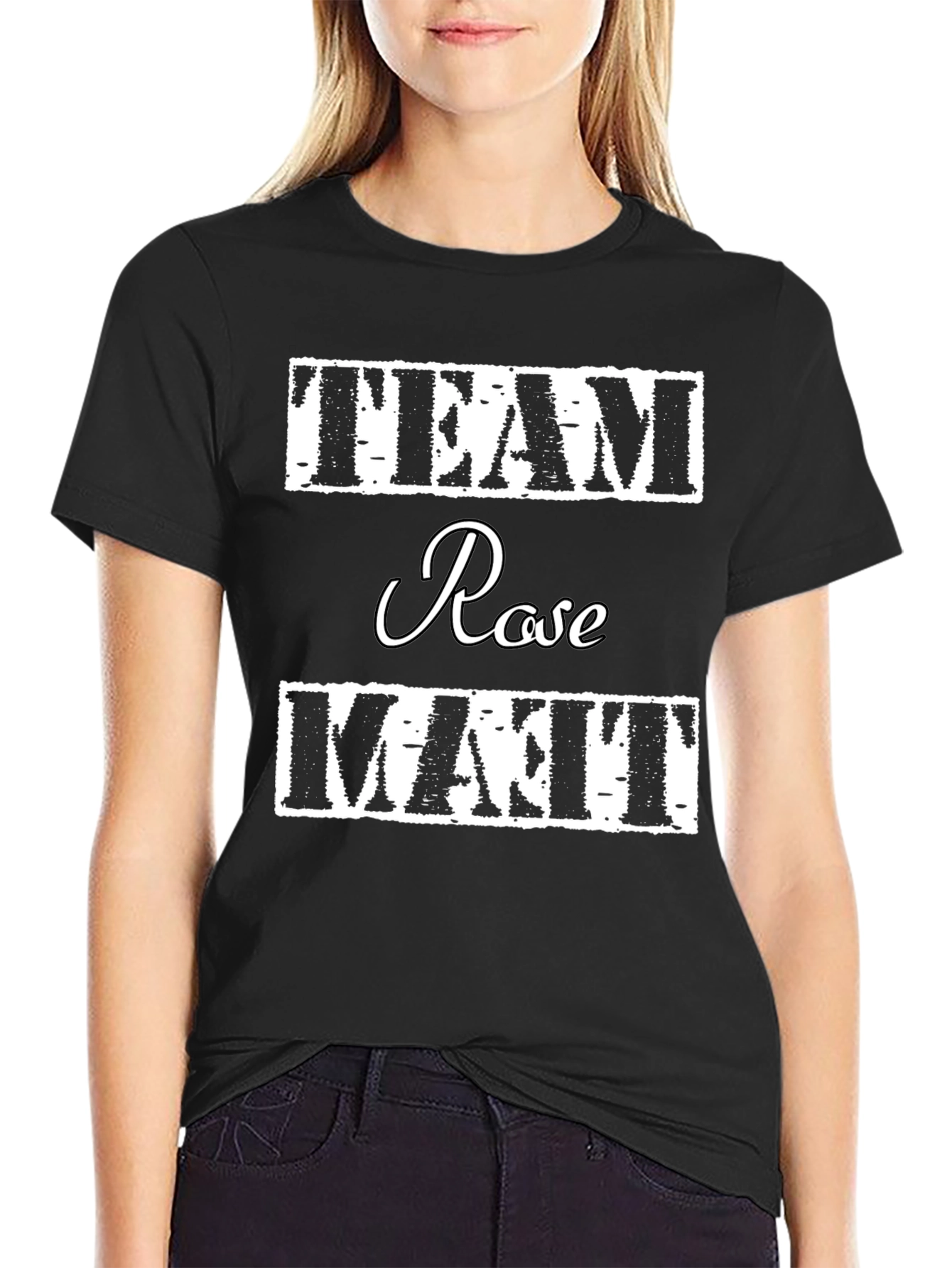 Black Team Rose & Matt Black Cotton T-Shirt view 2