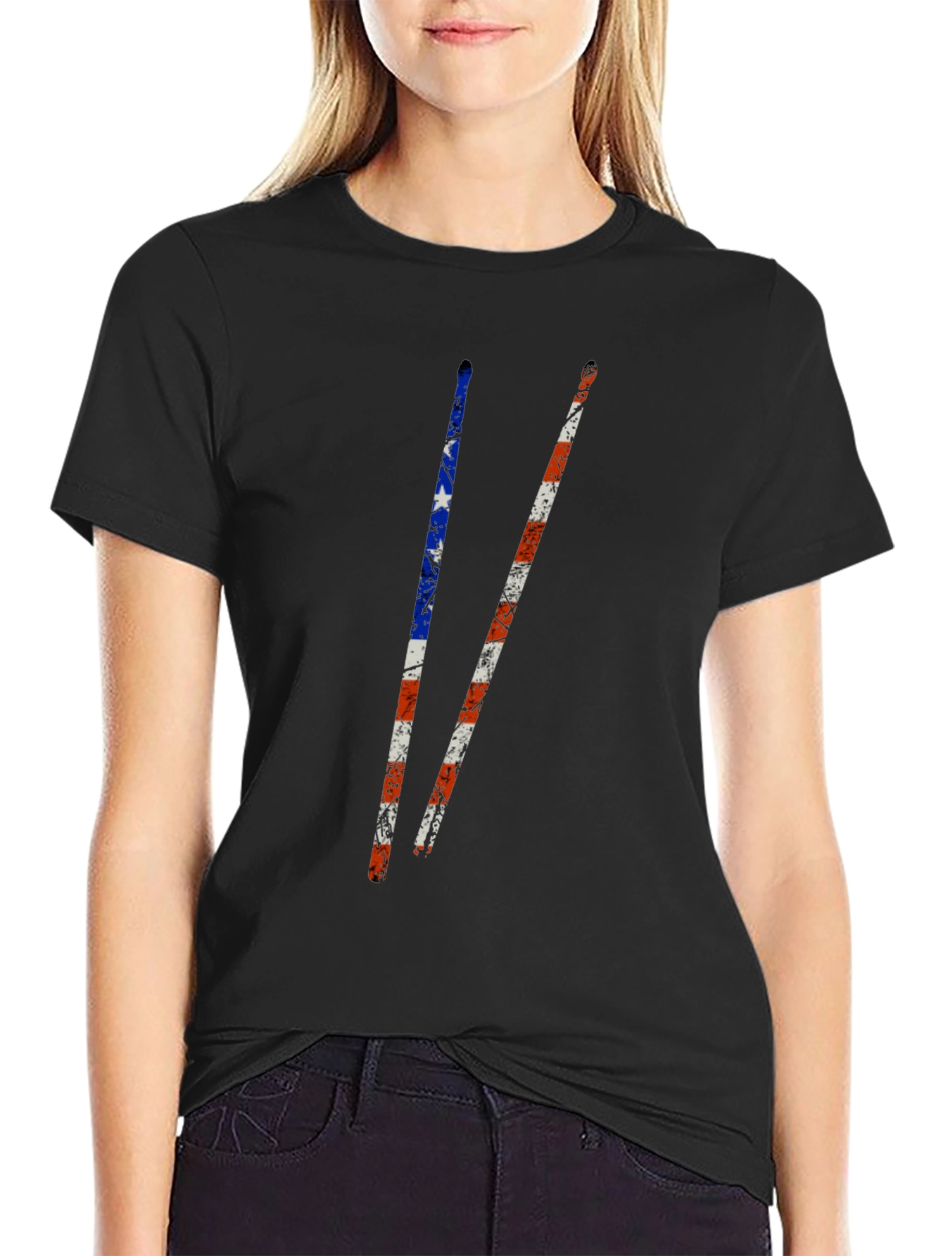 Black American Flag Drumsticks Graphic Tee view 2