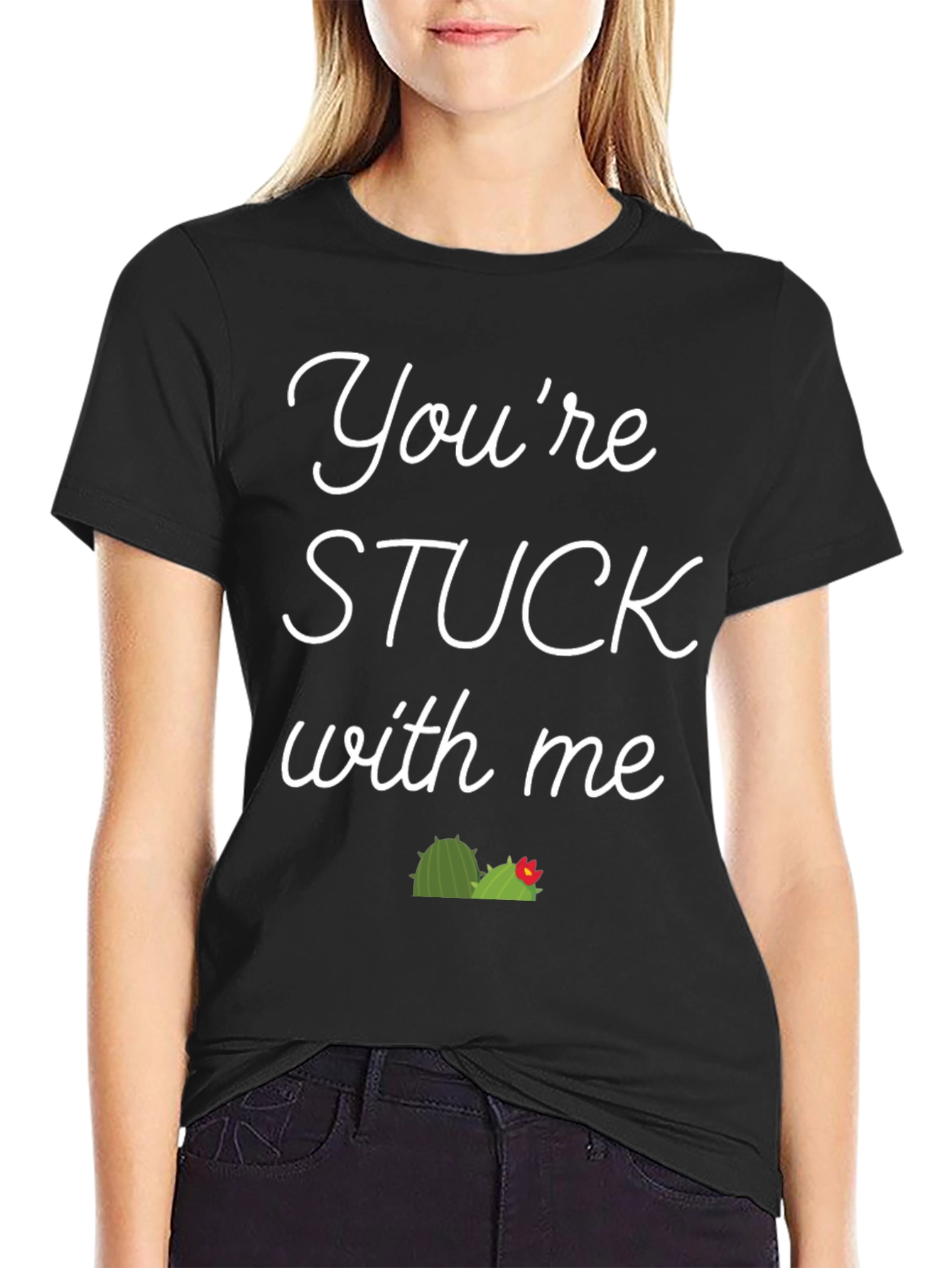 Black Stuck with Me Graphic Tee - Funny Unisex T-Shirt view 2