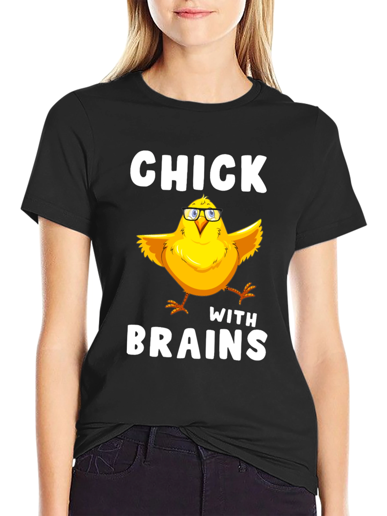 Black Chick With Brains T-Shirt Funny Bird Lover Tee view 2