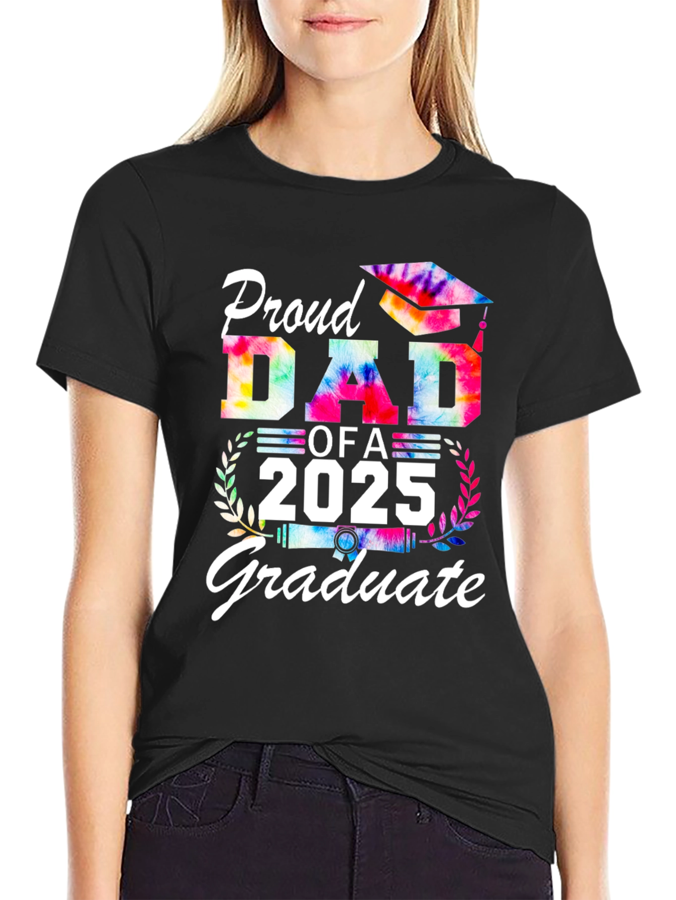Black Proud Dad of a 2025 Graduate Tie-Dye T-Shirt view 2