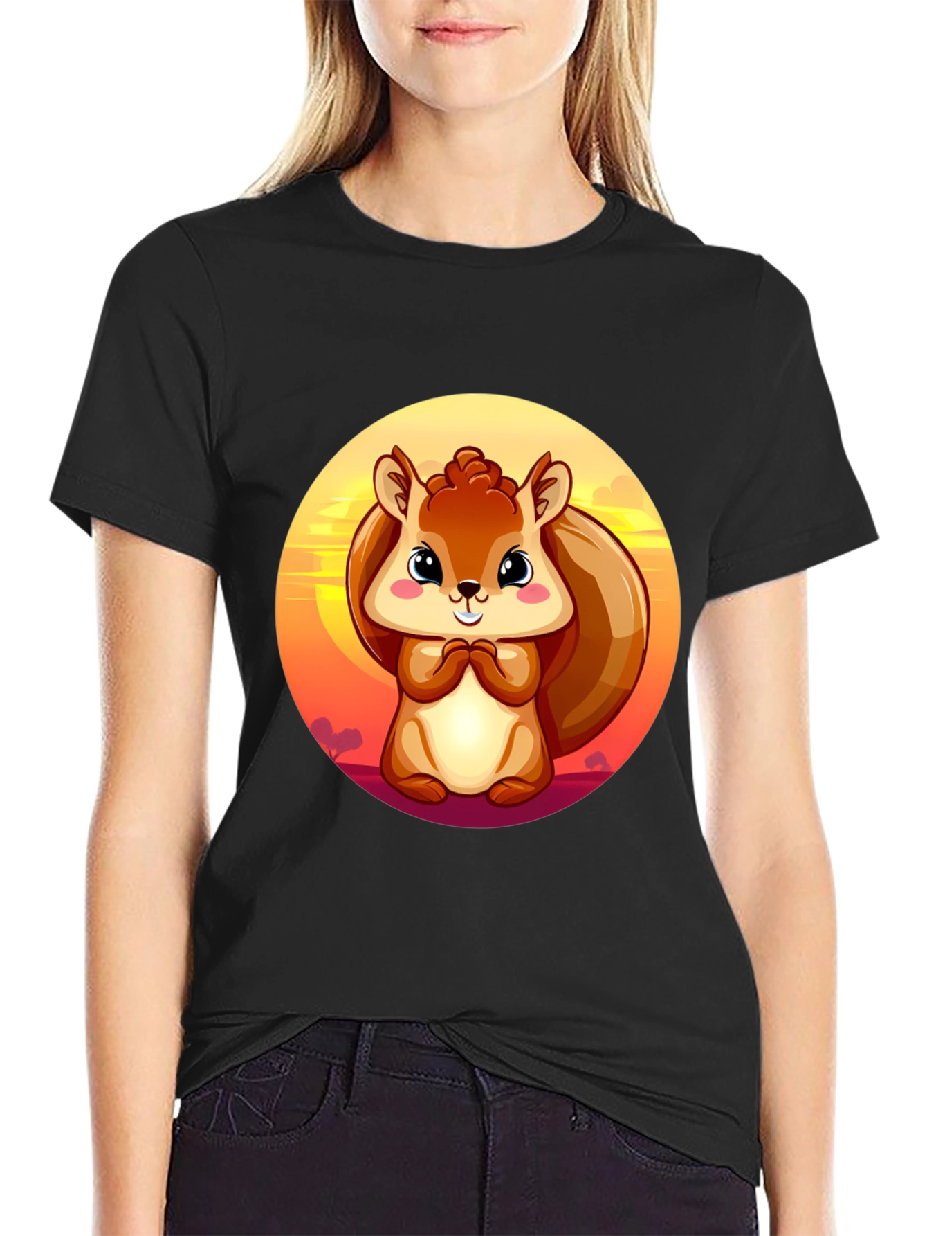 Black Squirrel Graphic Black T-Shirt view 2