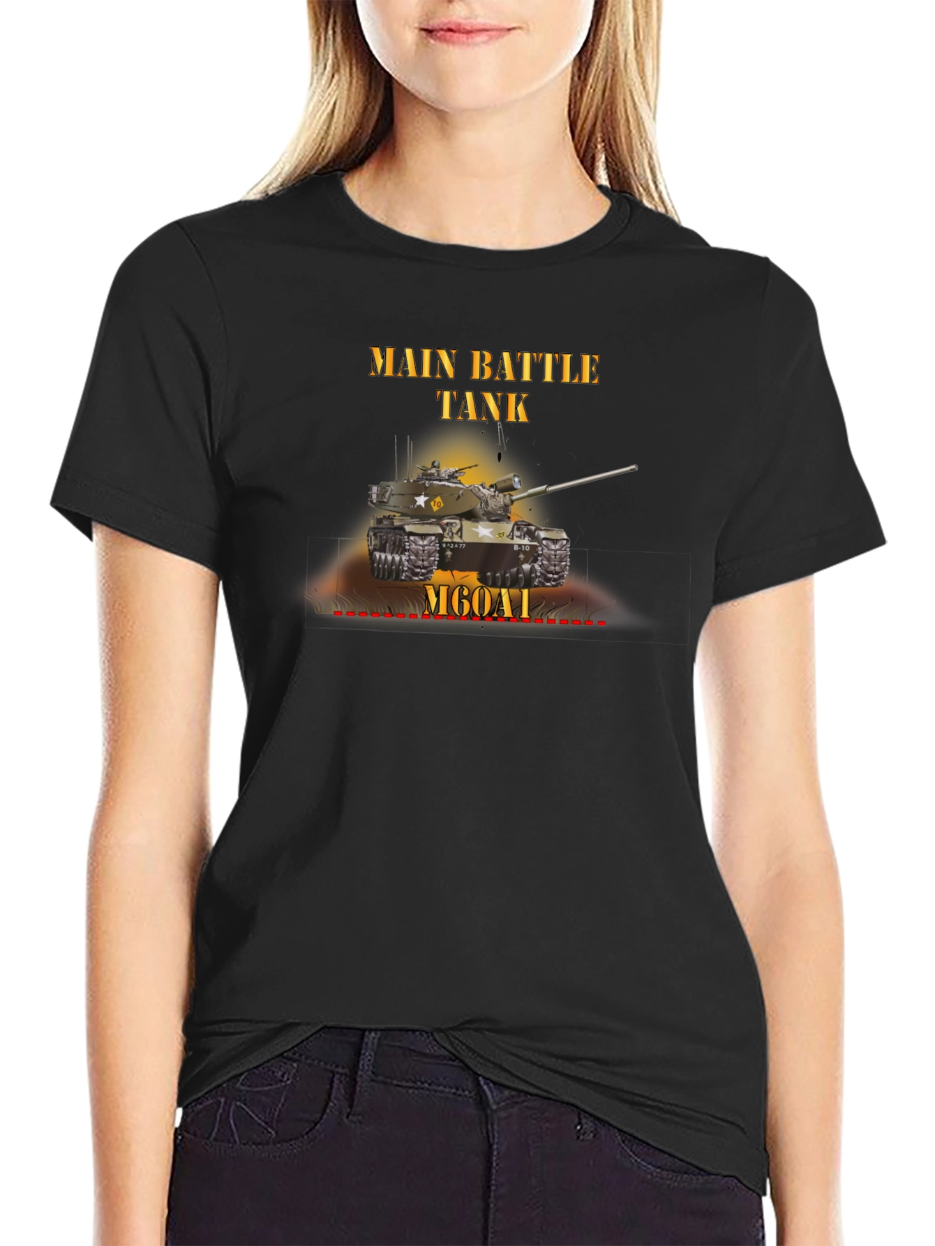 Black Main Battle Tank M60A1 Graphic T-Shirt view 2
