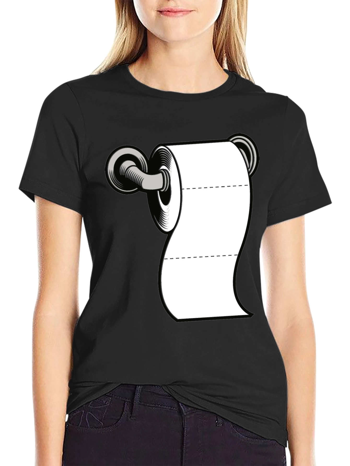 Black Toilet Paper Humor Tee - Black Cotton Blend Shirt view 2