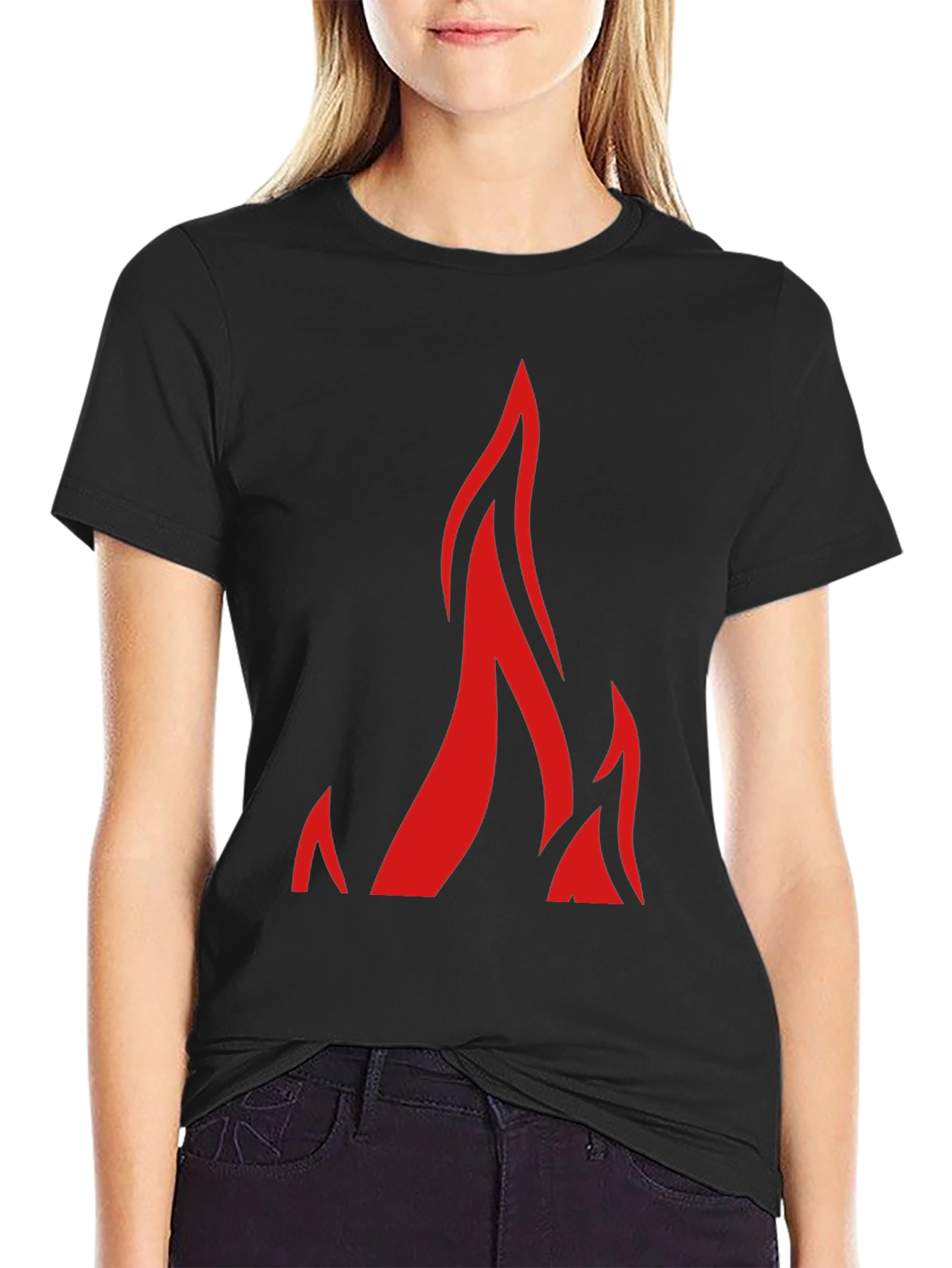 Black Fiery Red Flame Graphic Black T-Shirt view 2