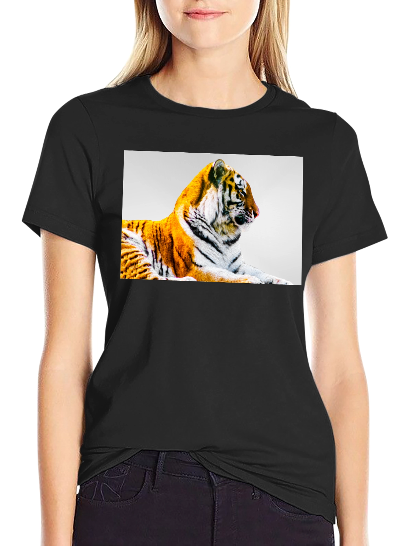 Black Tiger Graphic Print Black T-Shirt view 2