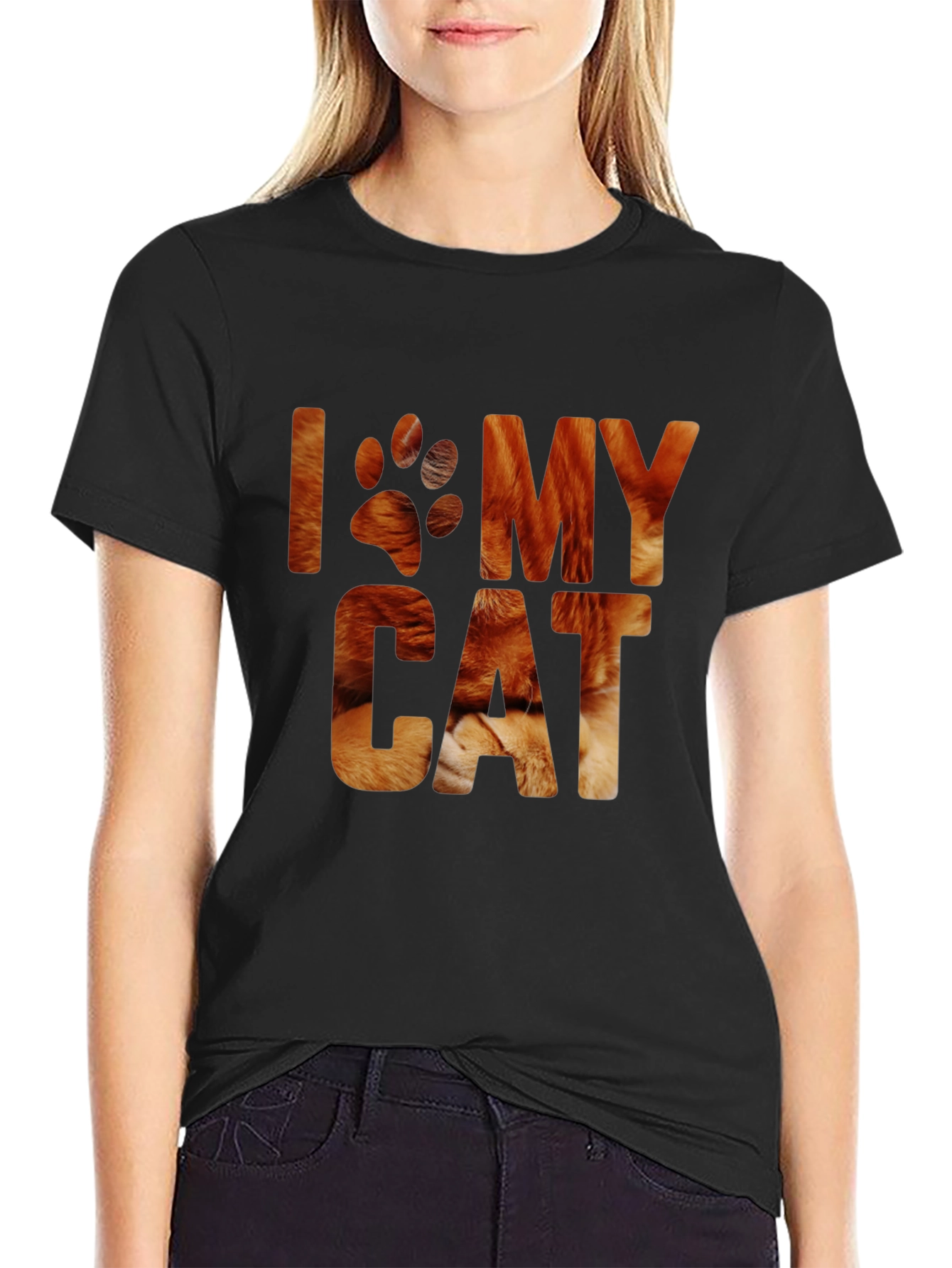 Black I Love My Cat T-Shirt - Novelty Cat Lover Tee view 2