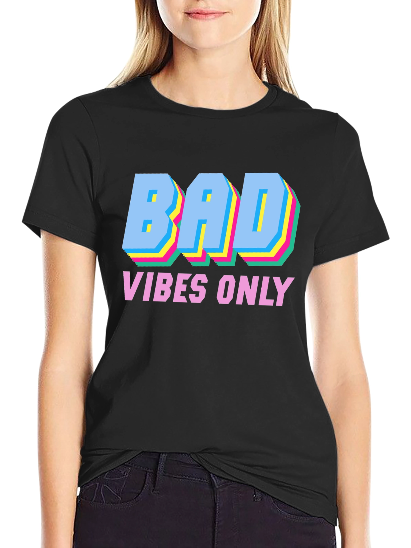 Black Bad Vibes Only Graphic Tee - Trendy Crew Neck T-Shirt view 2