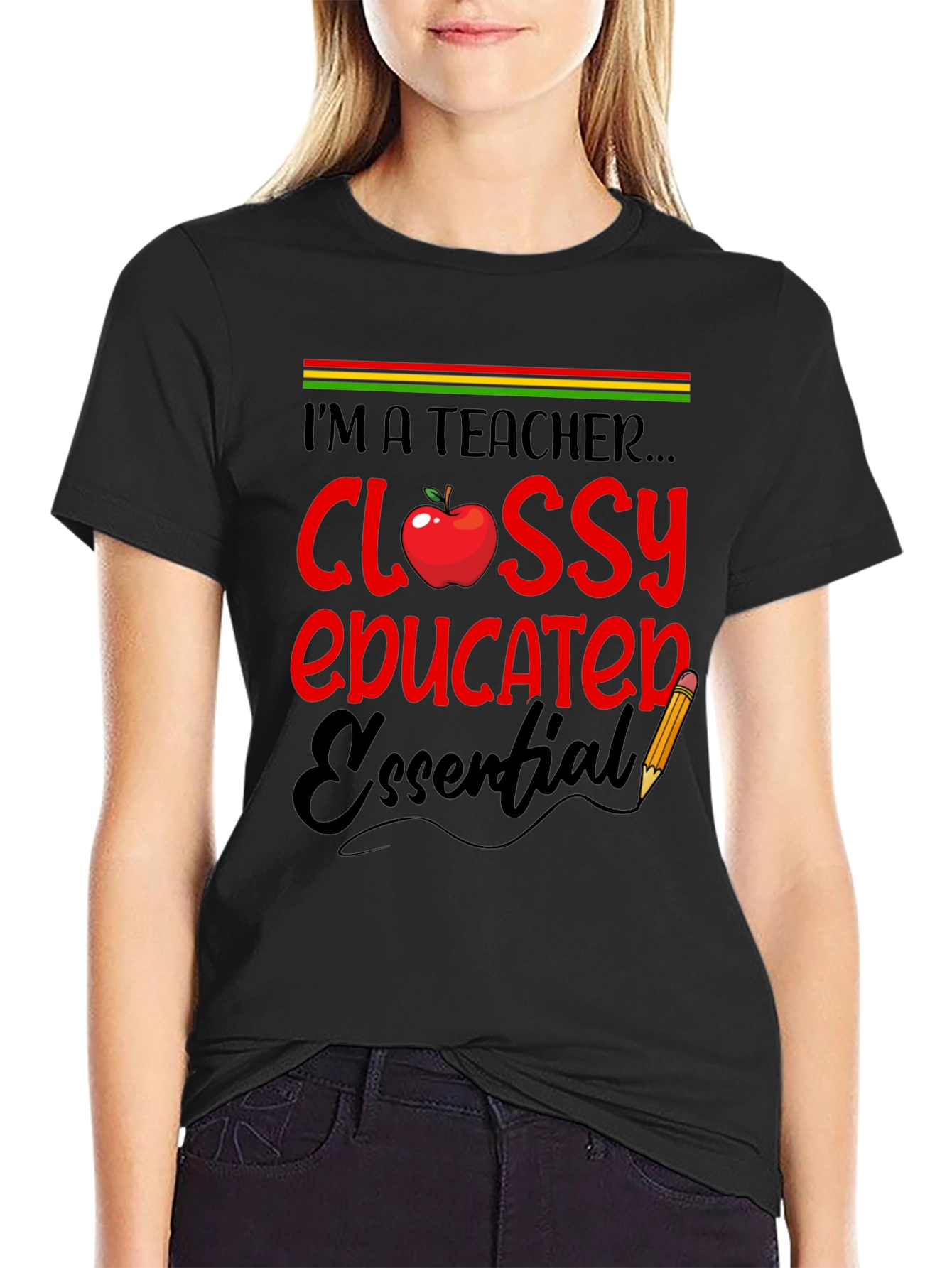 Black Teacher Glossy Educated Essential T-Shirt view 2