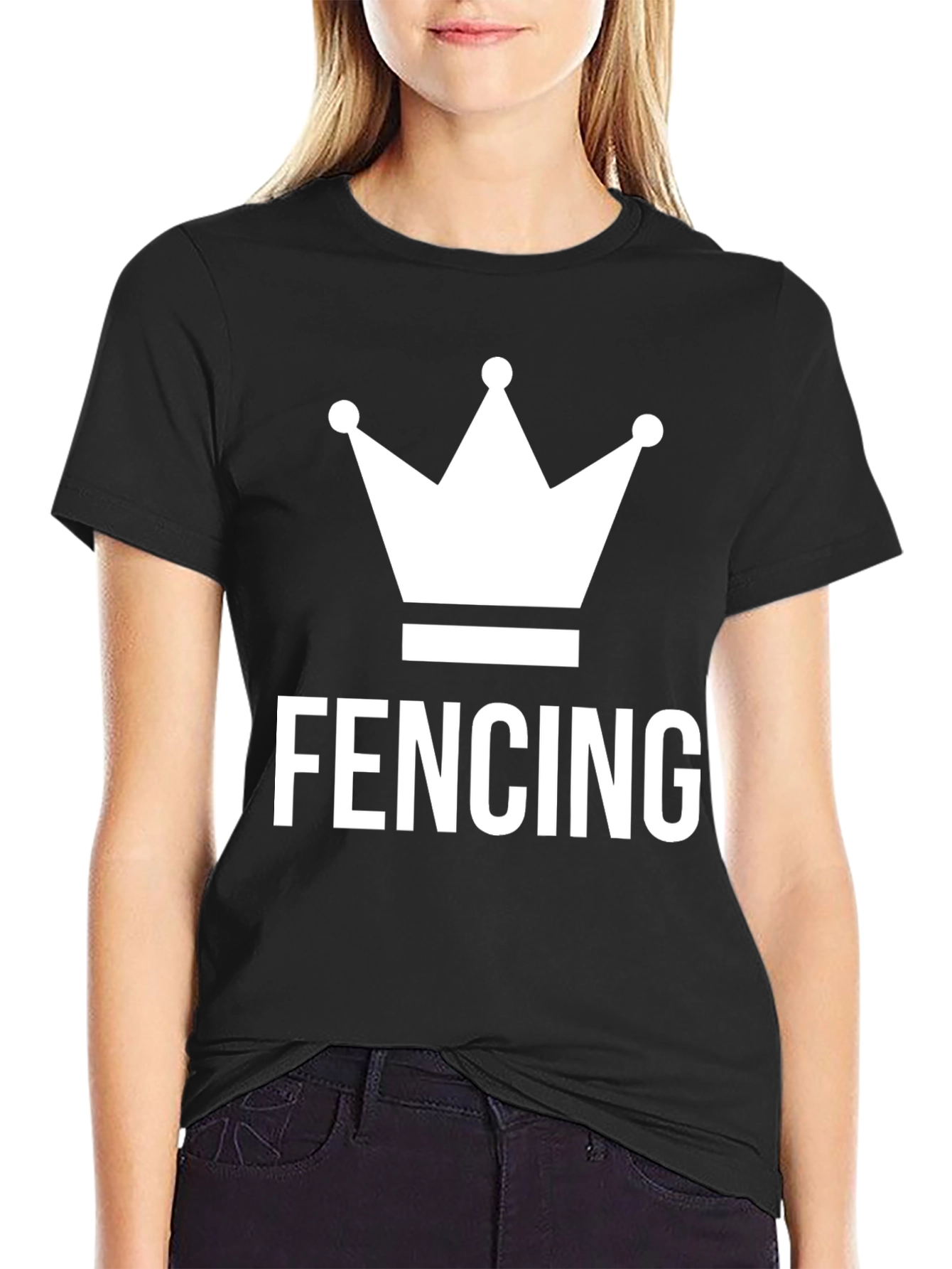 Black Fencing Crown Graphic Tee - Black Cotton T-Shirt view 2