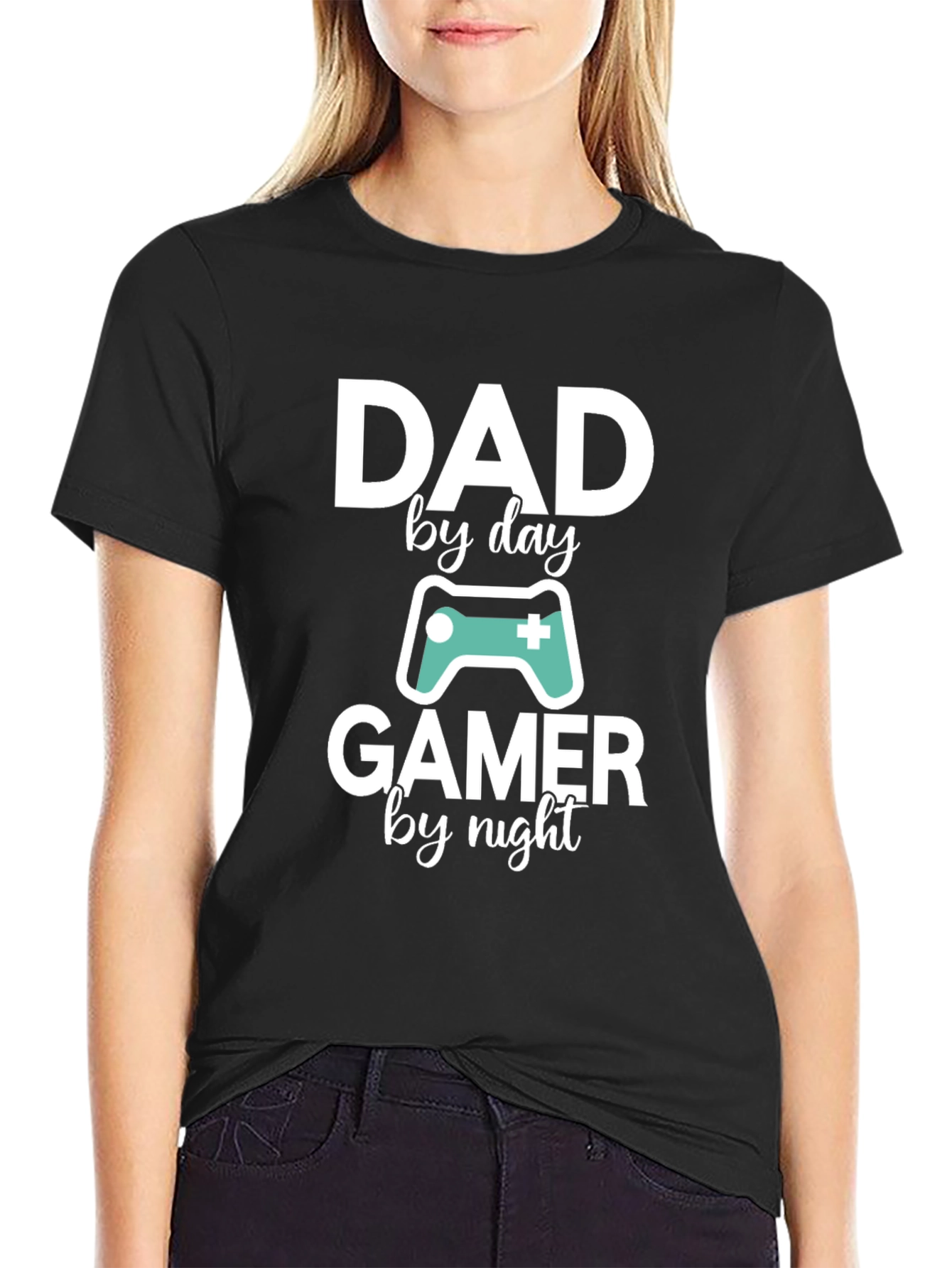 Black Dad By Day Gamer By Night T-Shirt view 2