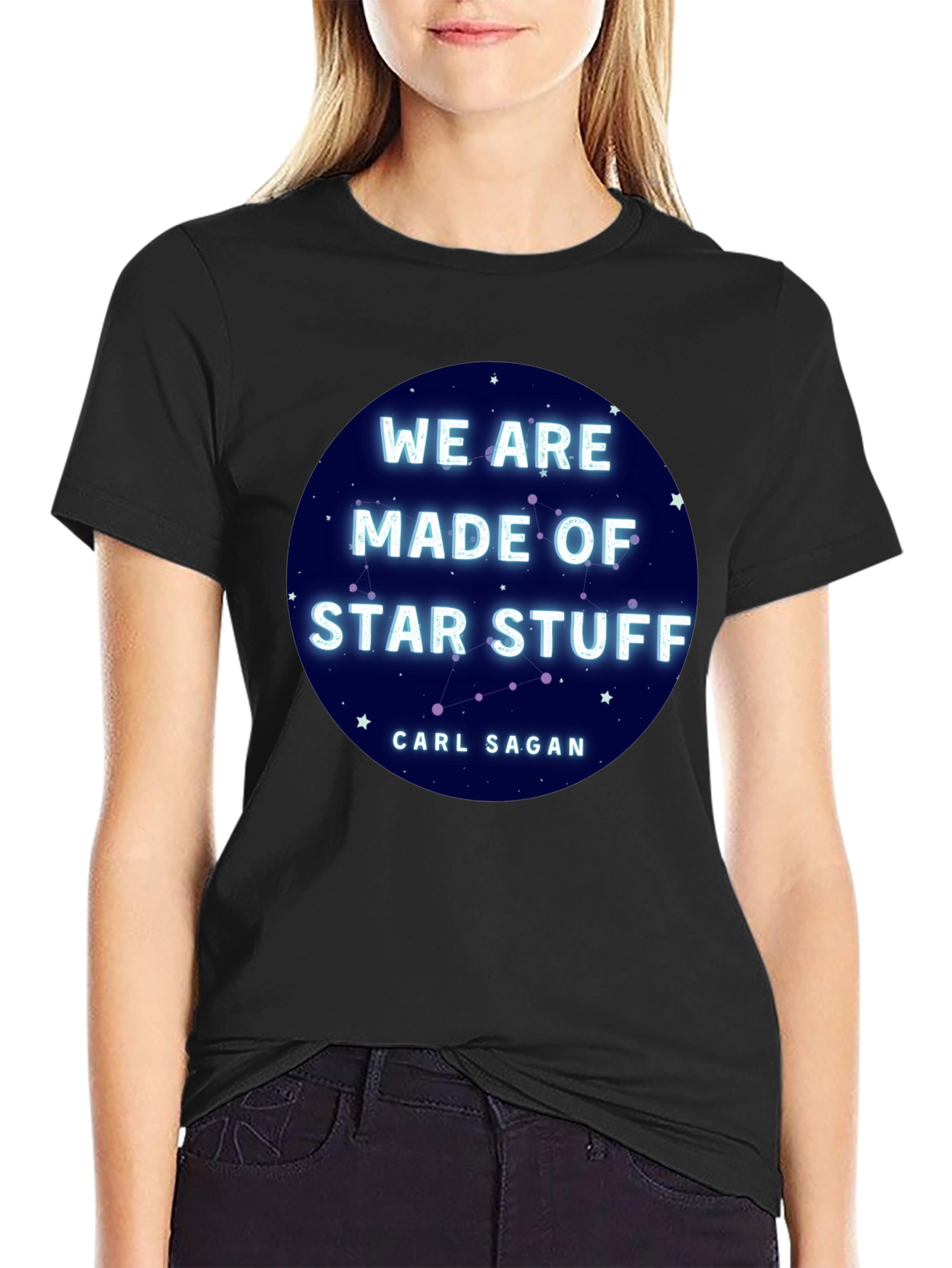 Black Cosmic Carl Sagan T-Shirt - We Are Star Stuff Tee view 2