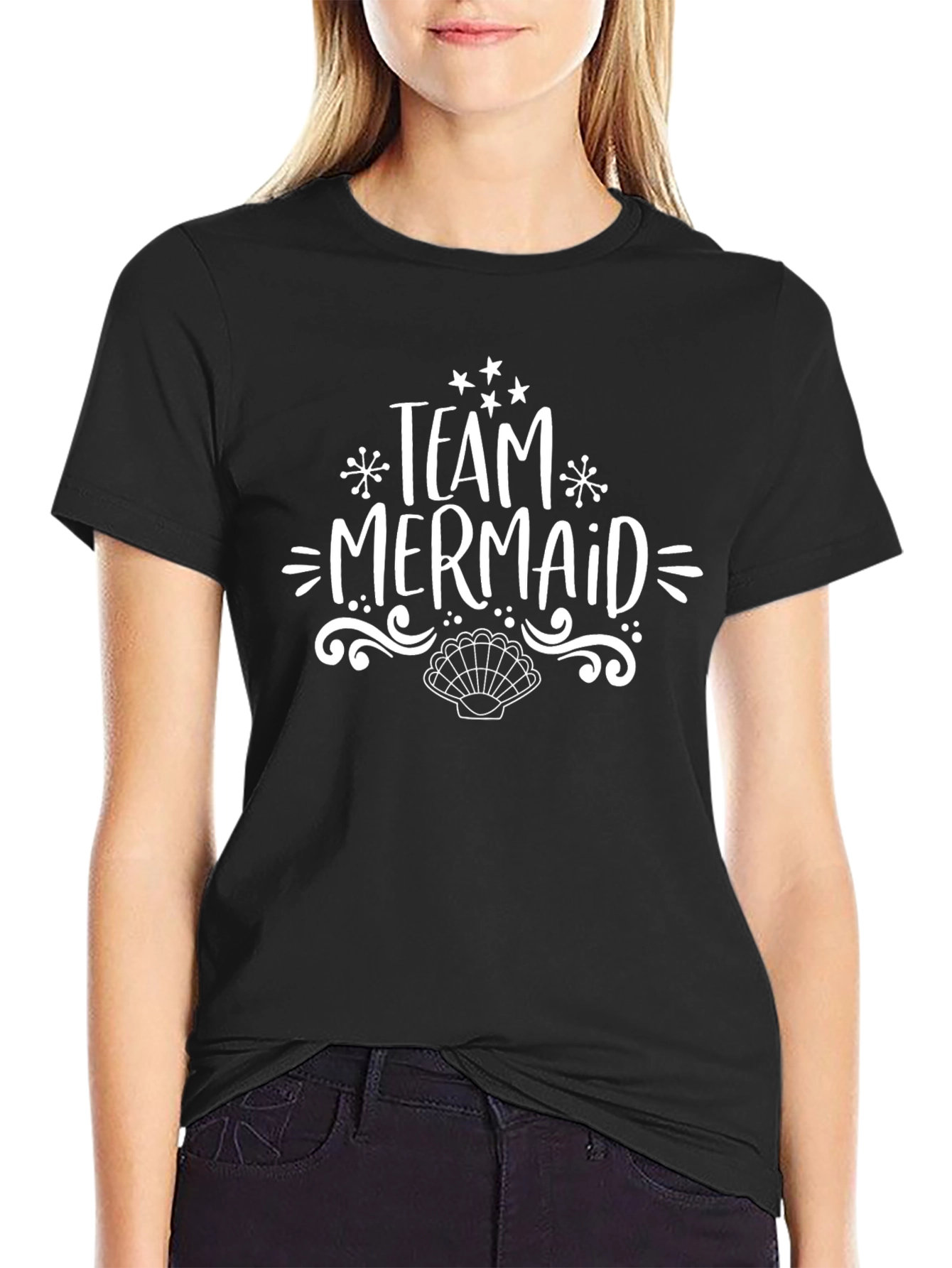 Black Team Mermaid T-Shirt - Black Cotton Tee view 2