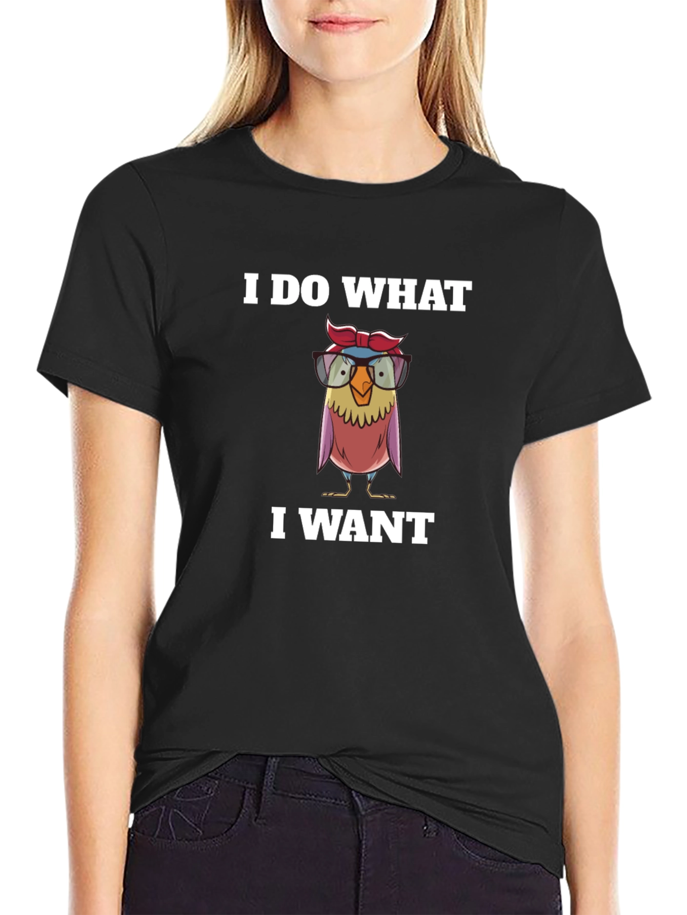 Black I Do What I Want T-Shirt - Funny Owl Design view 2