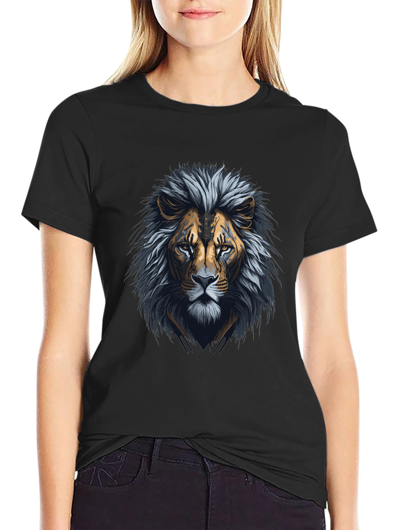 Black Lion Graphic Black T-Shirt - Bold Animal Design view 2