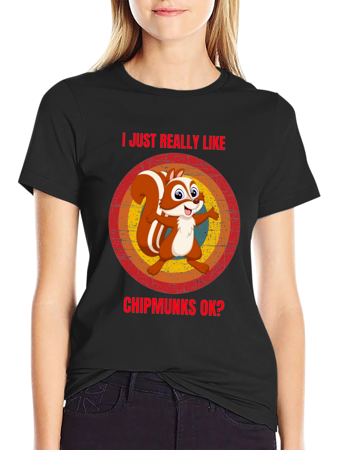 Black Chipmunks Lover T-Shirt, Cute Cartoon Squirrel Tee view 2