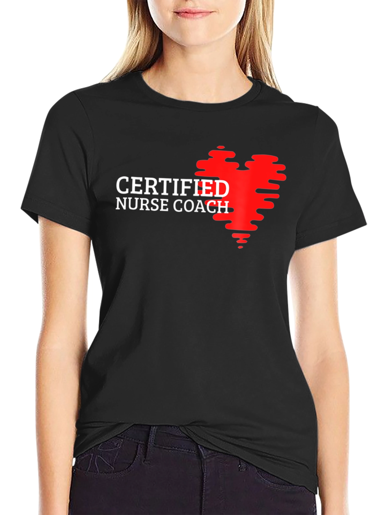Black Certified Nurse Coach Heart T-Shirt view 2