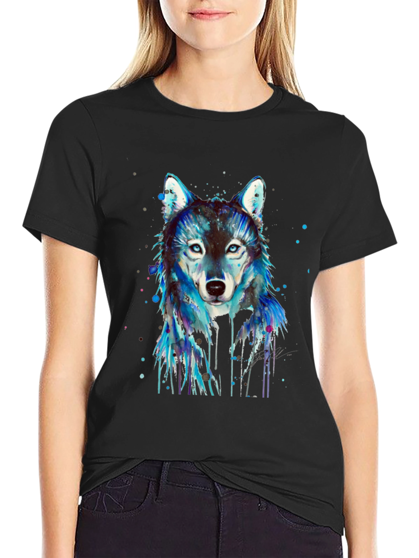 Black Wolf Graphic Print Men's Black T-Shirt view 2