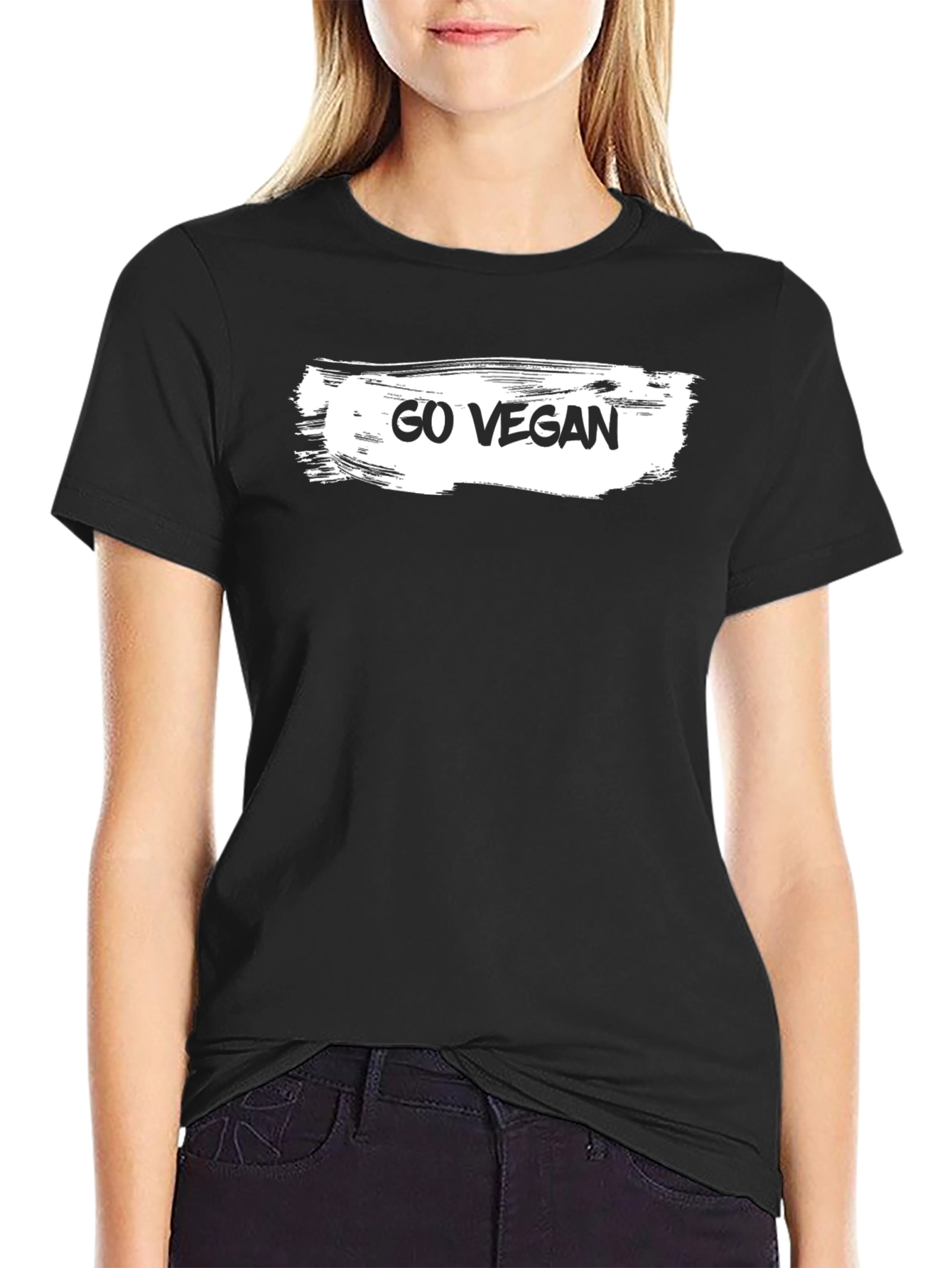 Black Go Vegan Graphic Tee - Black Cotton T-Shirt view 2