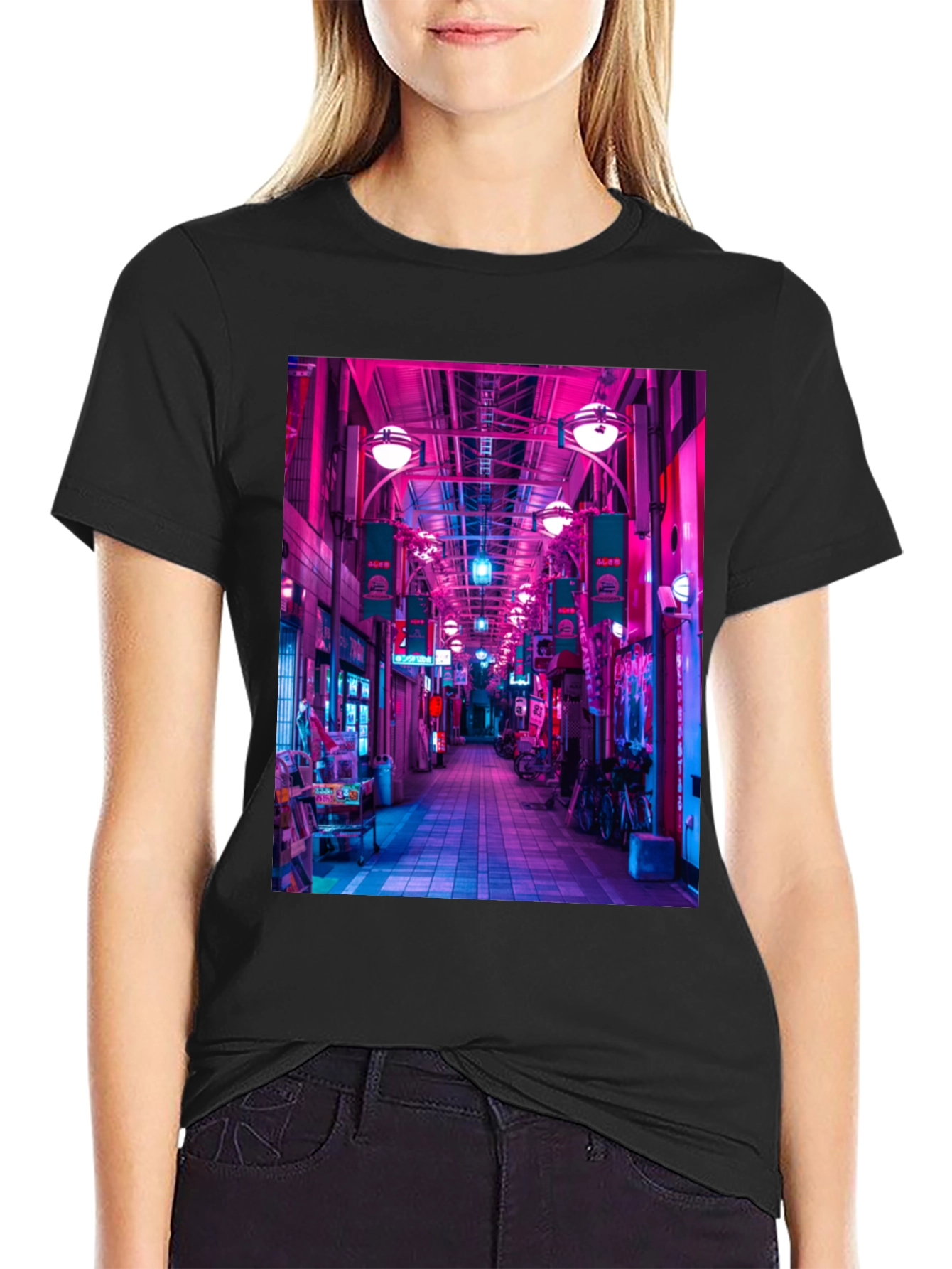 Black Neon Tokyo Streetwear T-Shirt view 2
