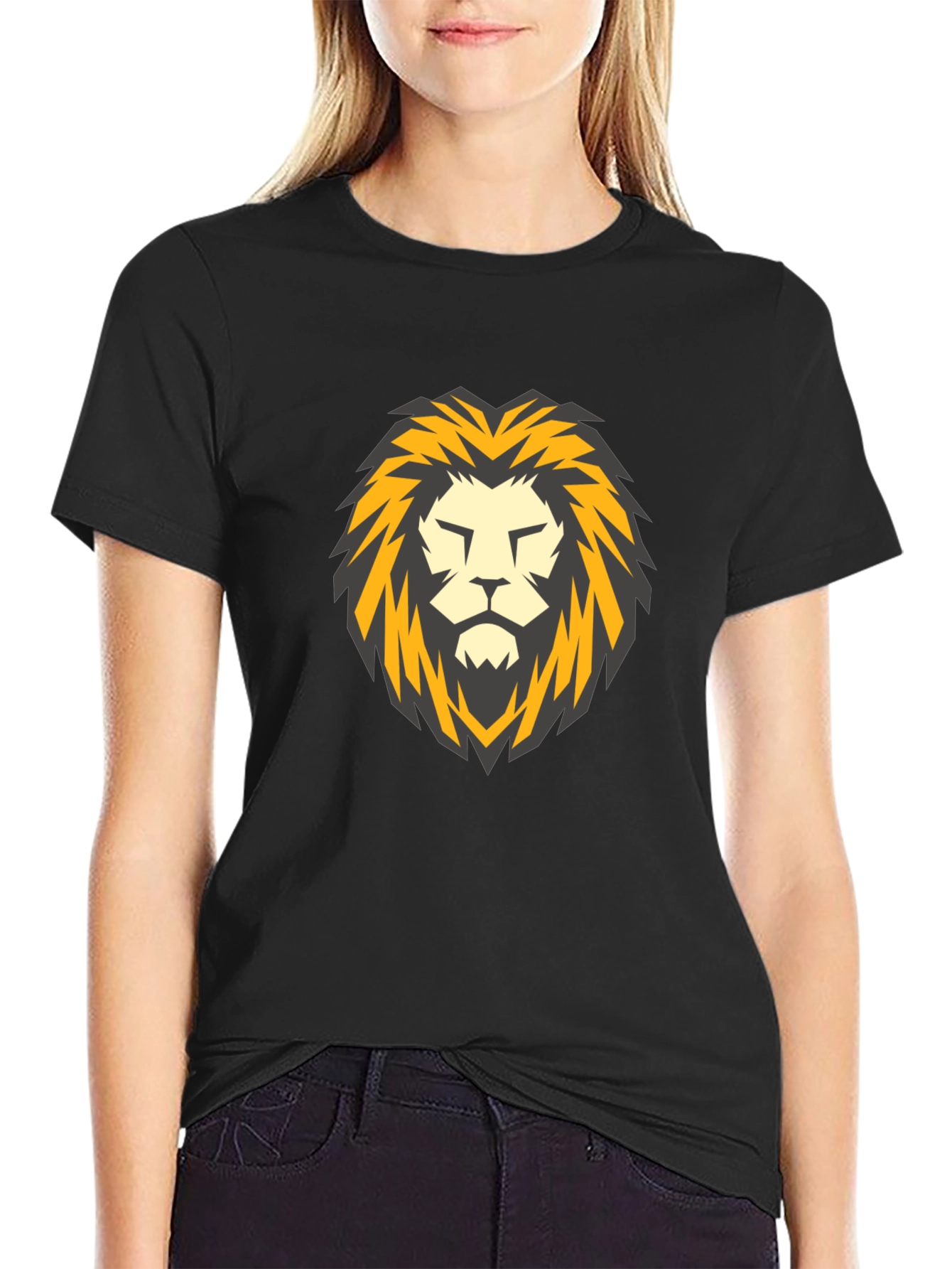 Black Lion Head Graphic Black T-Shirt view 2