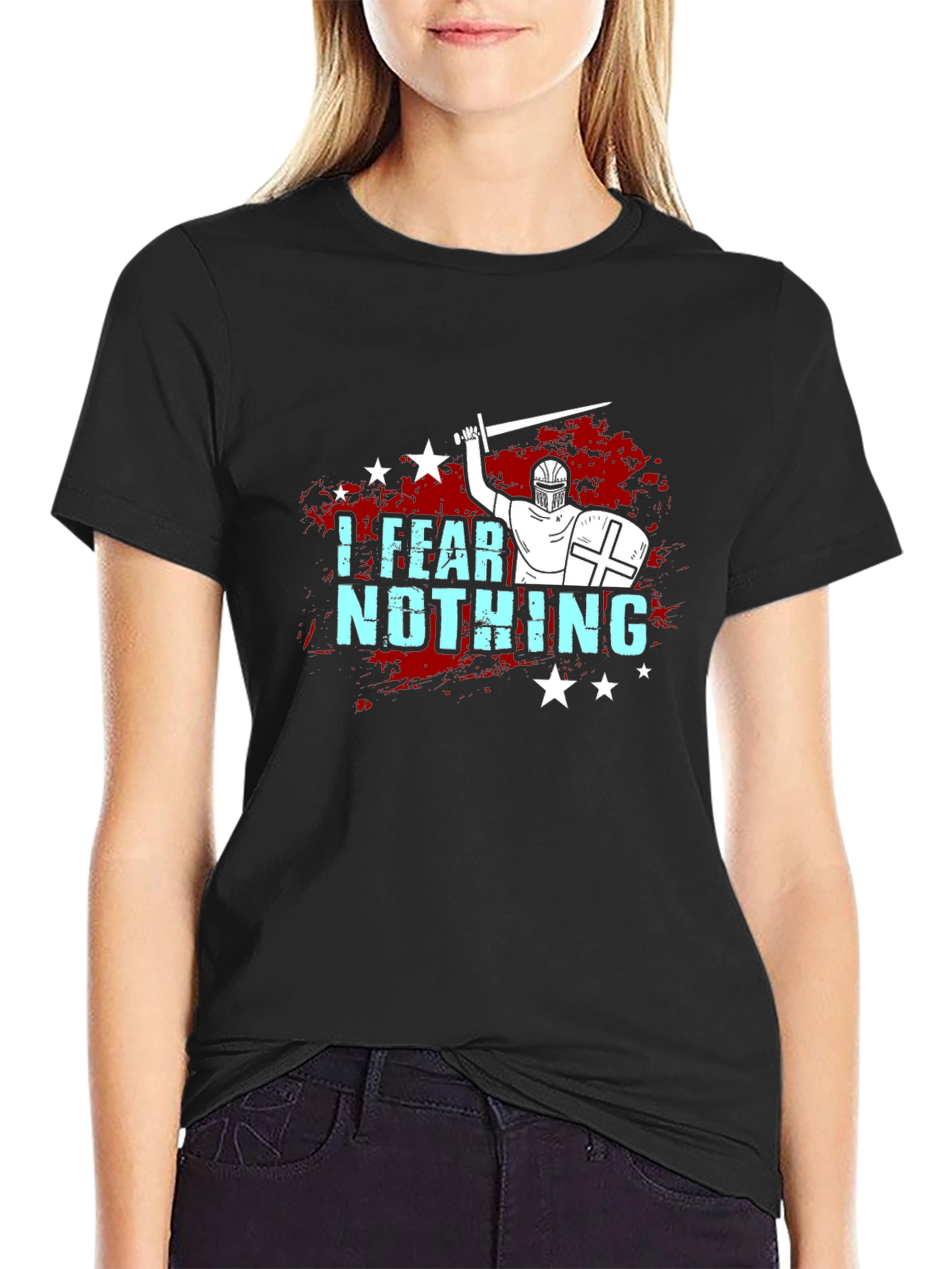 Black I Fear Nothing T-Shirt Knight Crusader view 2