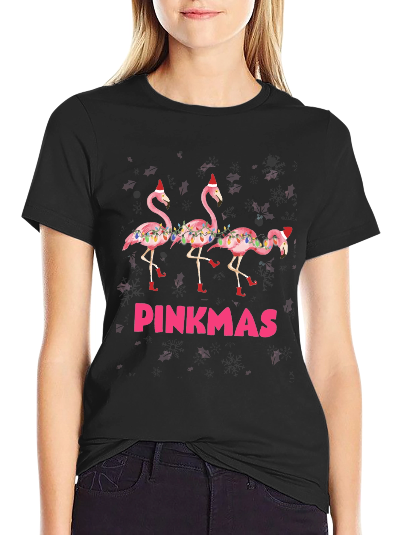 Black Pinkmas Flamingo T-Shirt view 2