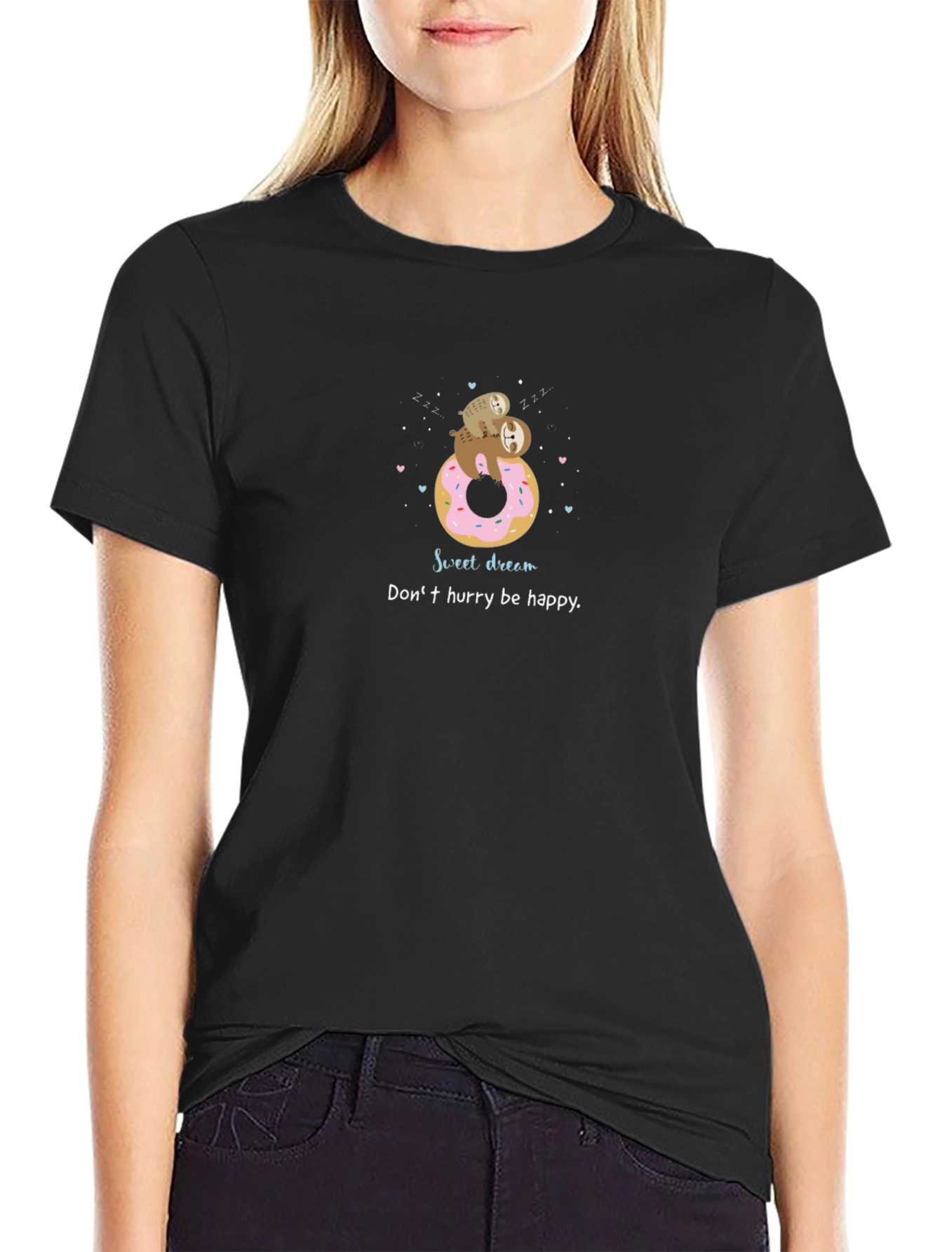 Black Sweet Dreams Sloth Donut T-Shirt view 2