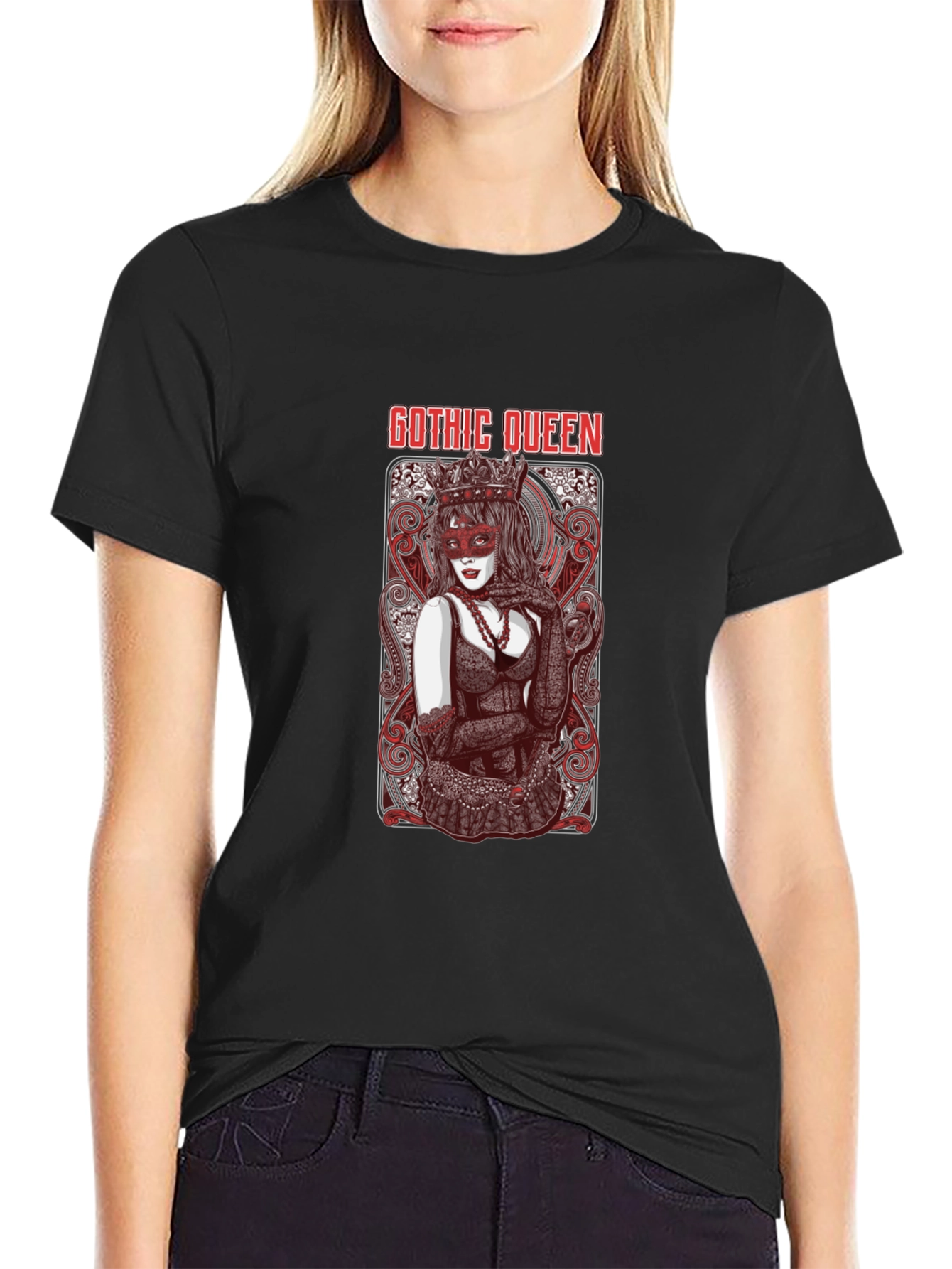 Black Gothic Queen Graphic T-Shirt - Dark & Stylish Tee view 2