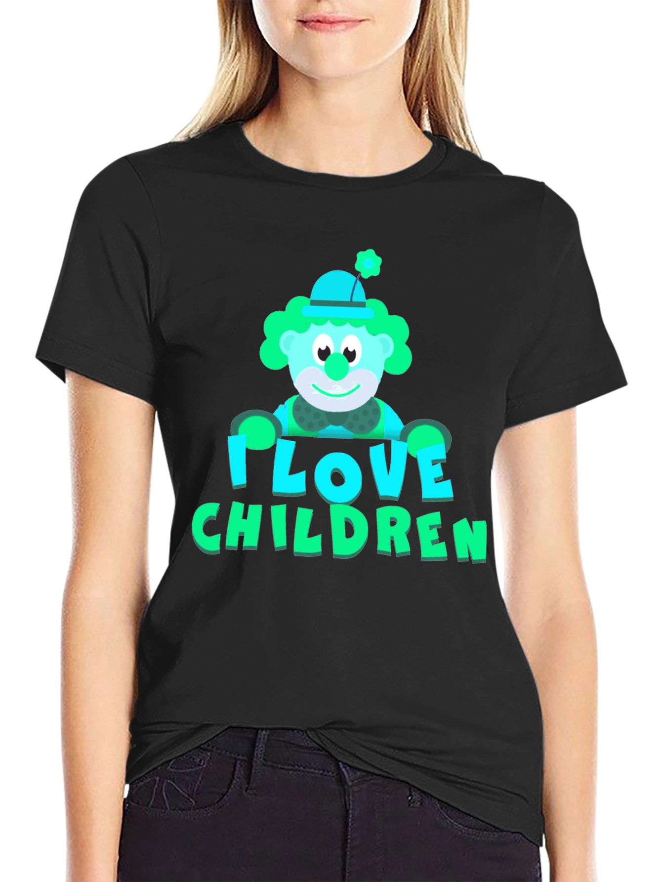 Black I Love Children Graphic T-Shirt view 2