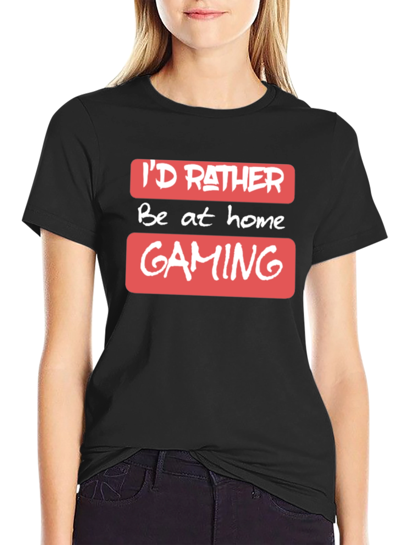 Black I'd Rather Be At Home Gaming - T-Shirt view 2