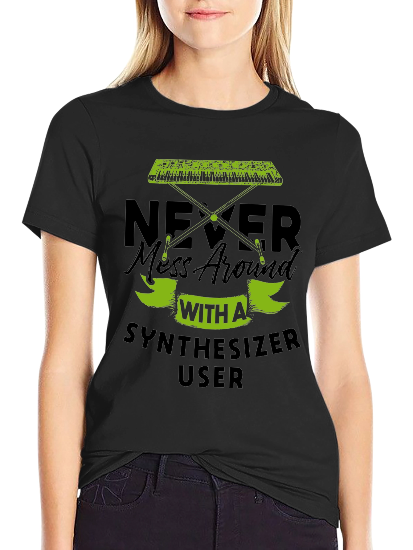 Black Never Mess With A Synthesizer User T-Shirt view 2