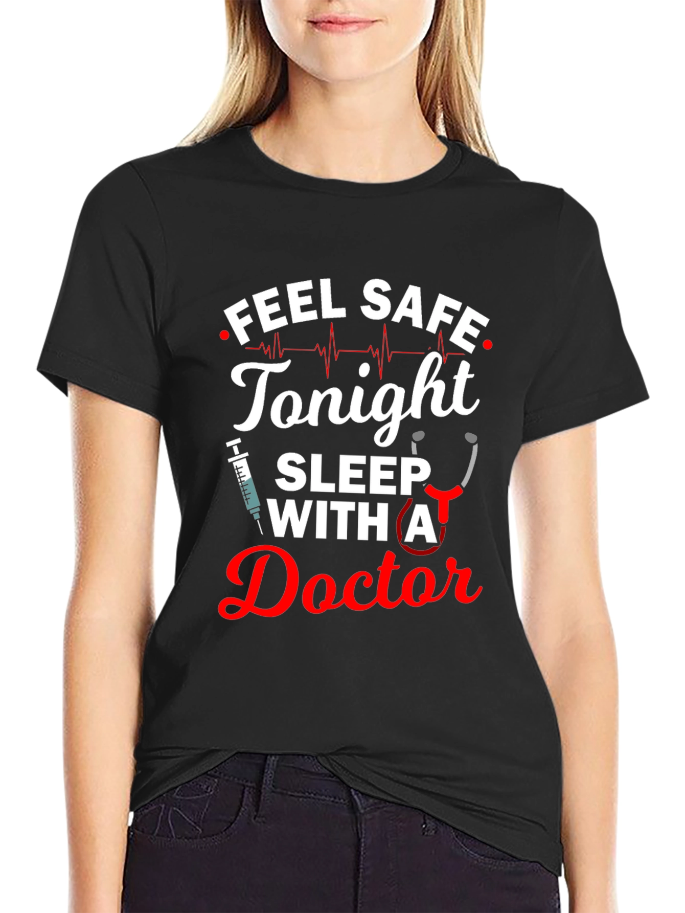 Black Feel Safe Tonight Doctor T-Shirt view 2