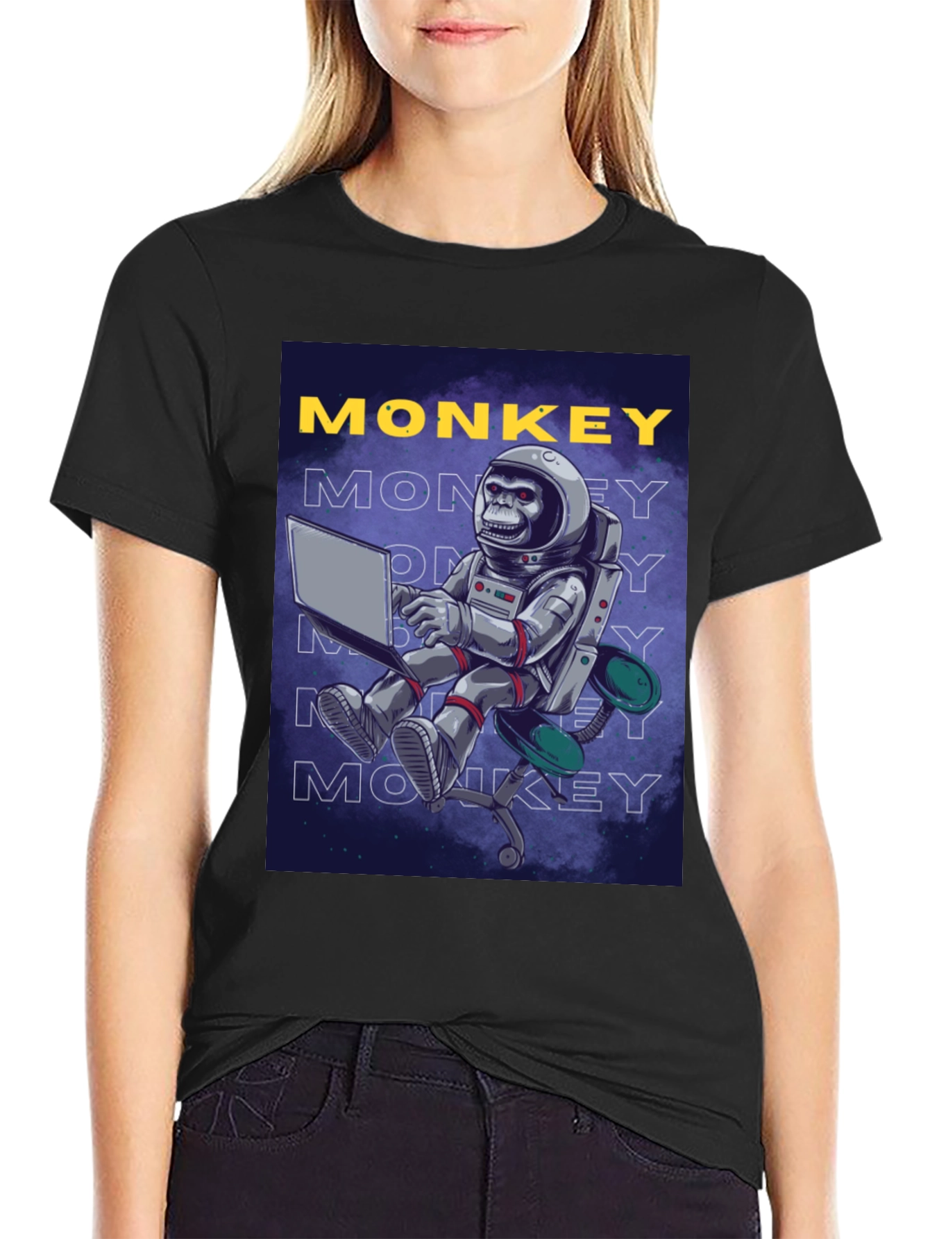 Black Monkey Astronaut Graphic Tee - Novelty Design view 2