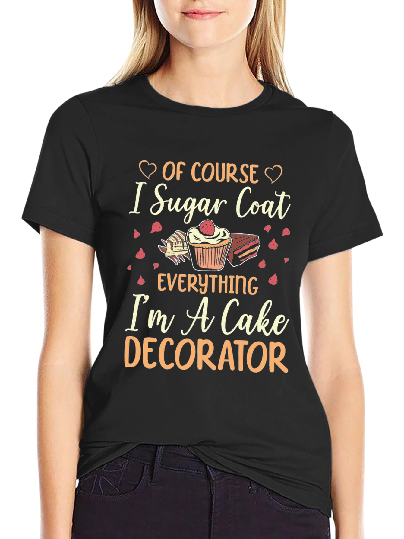 Black Cake Decorator T-Shirt: "I Sugar Coat Everything" view 2