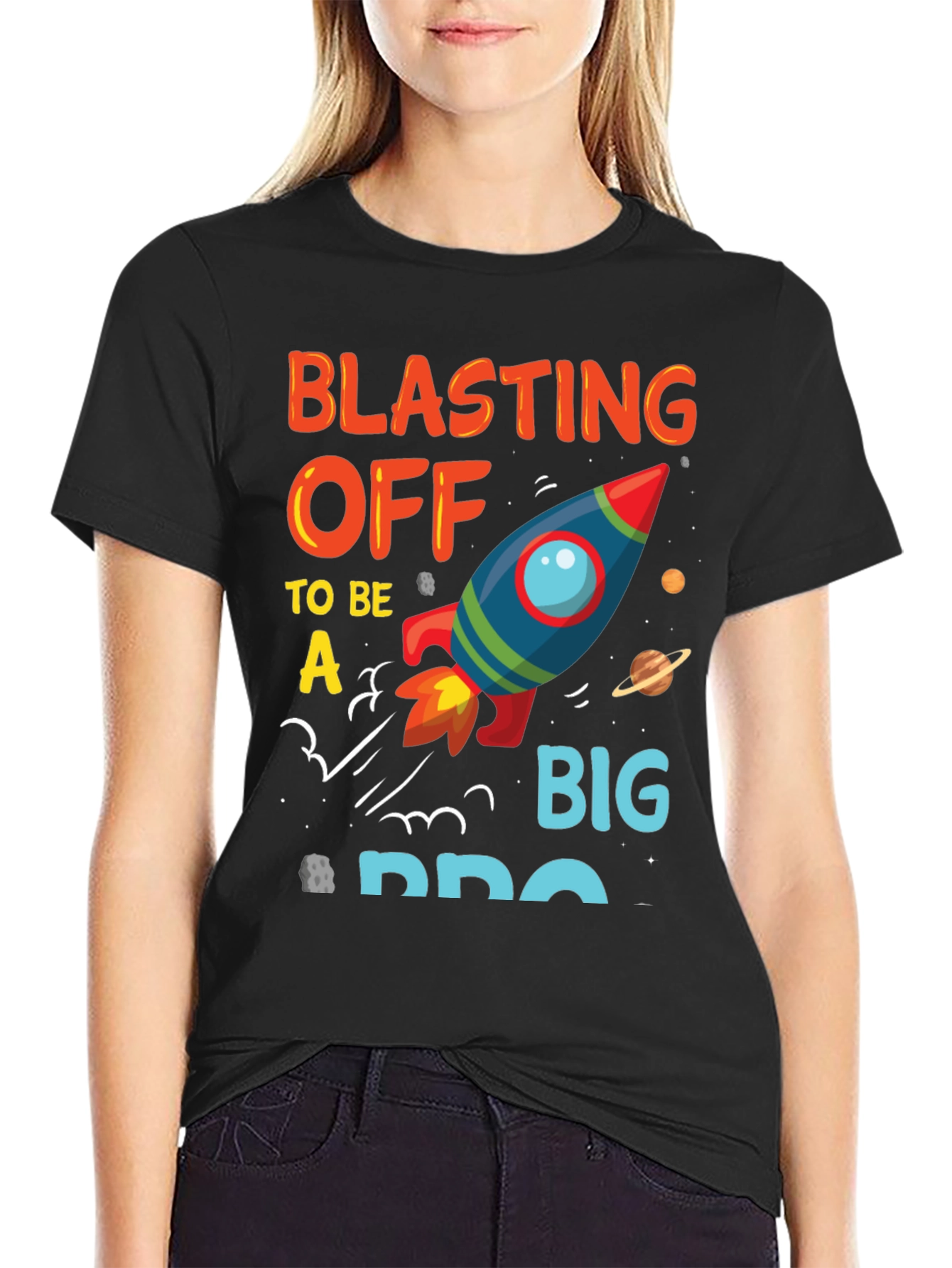 Black Blasting Off to Be a Big Bro T-Shirt view 2
