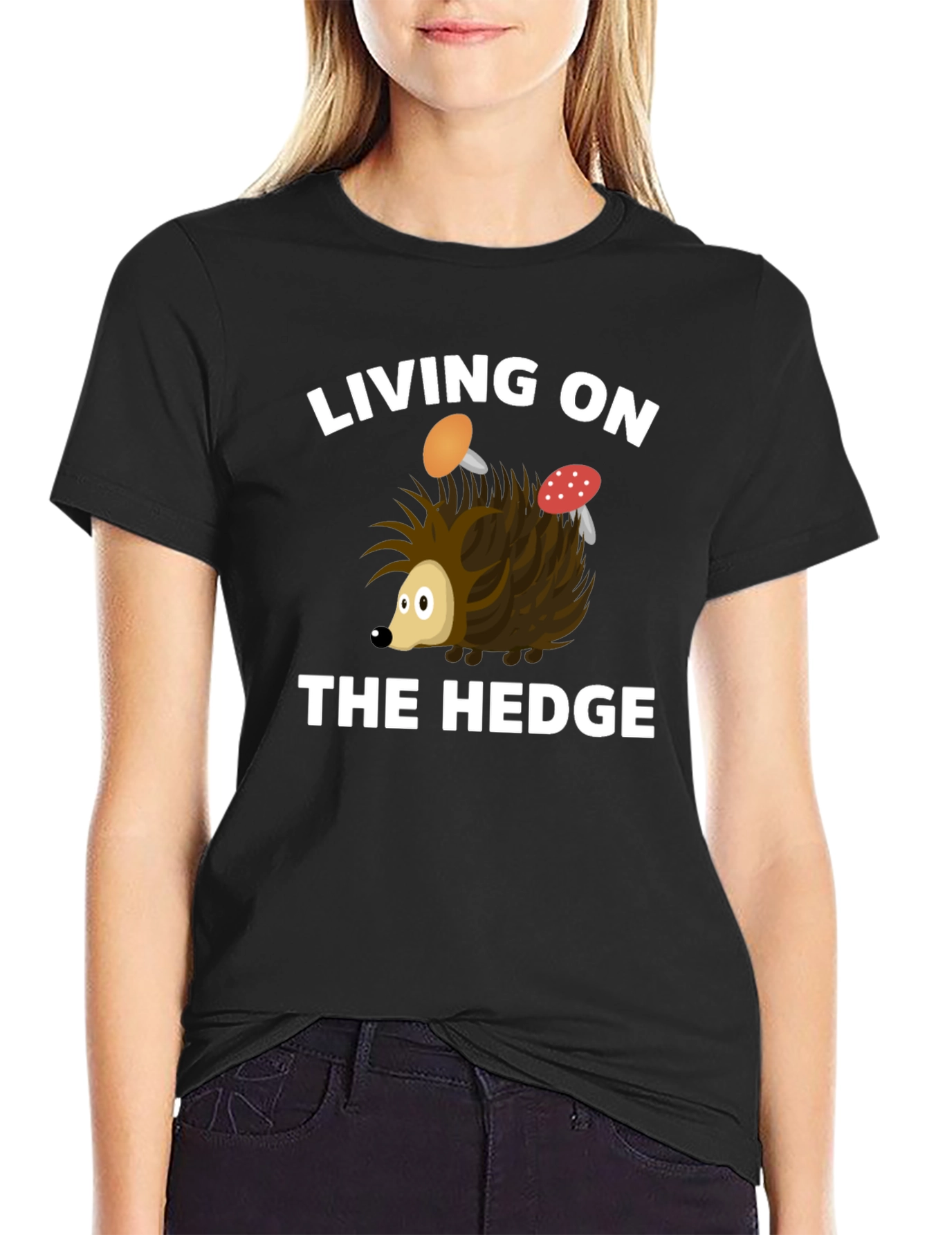 Black Living on the Hedge Hedgehog T-Shirt view 2