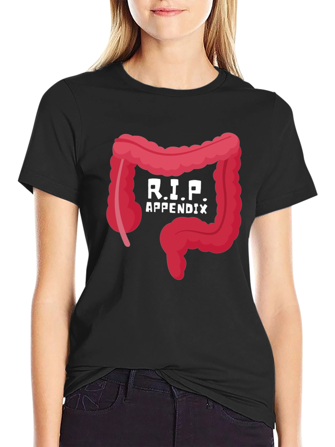 Black R.I.P. Appendix Funny Graphic T-Shirt view 2